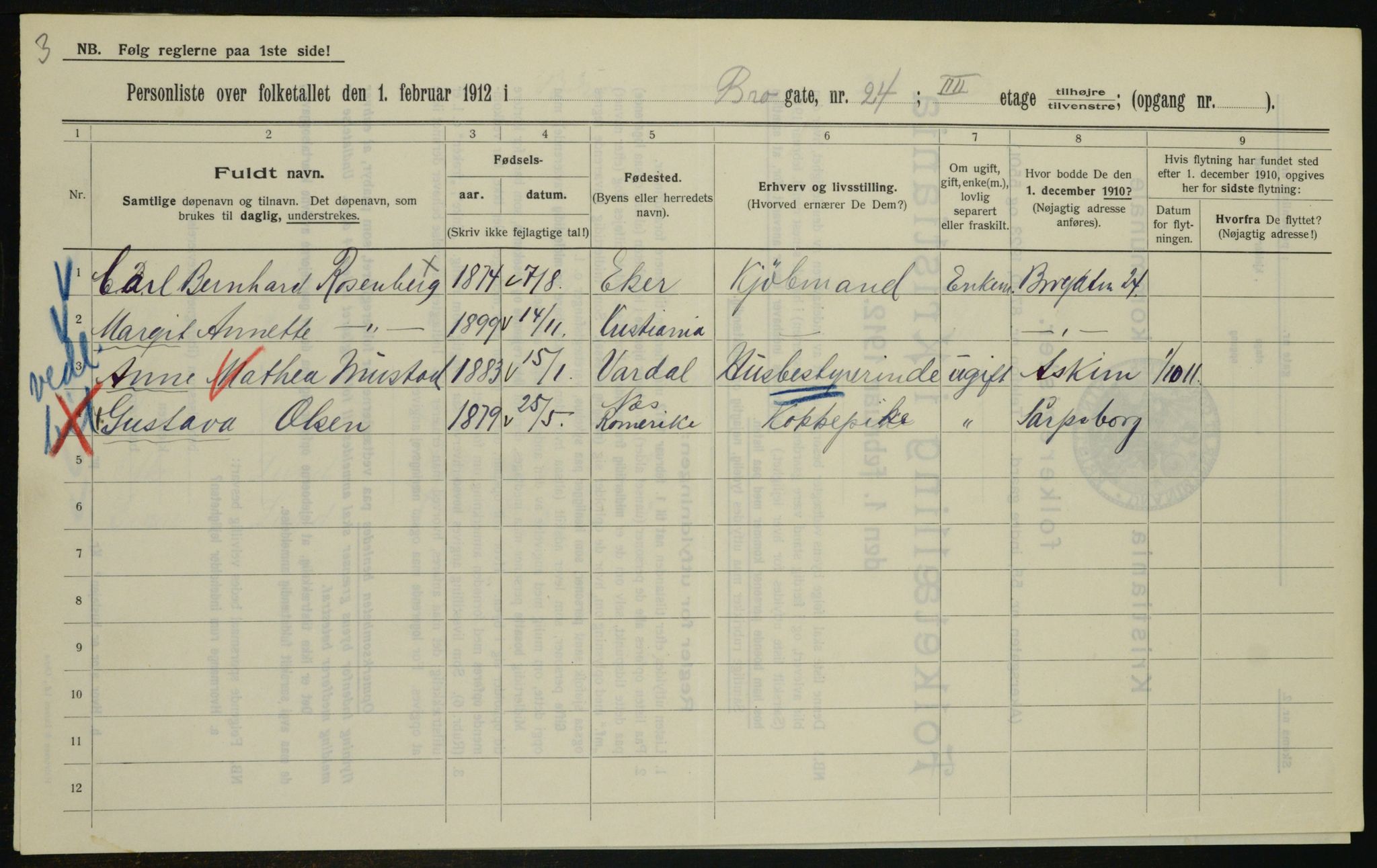 OBA, Municipal Census 1912 for Kristiania, 1912, p. 9878