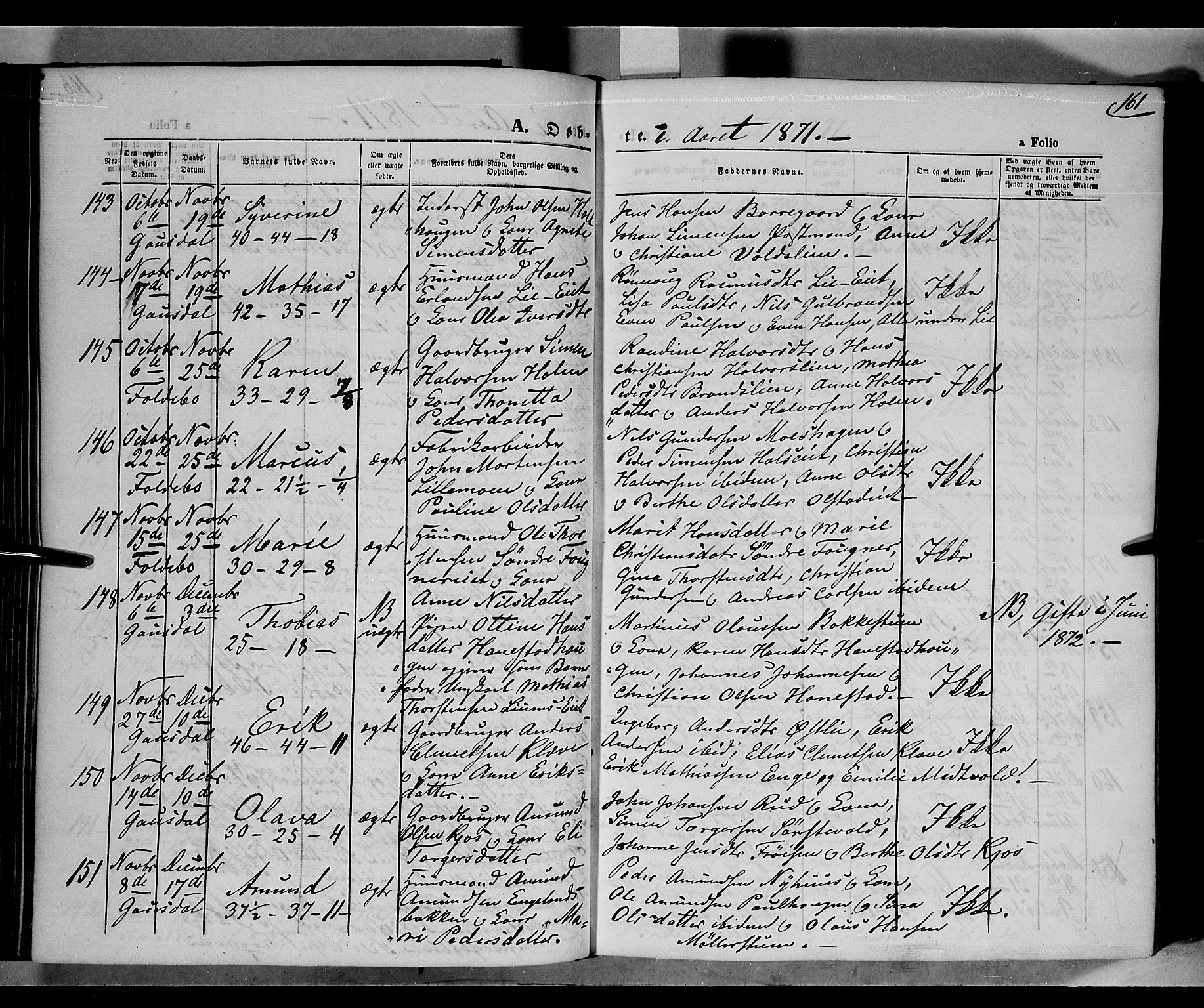 Gausdal prestekontor, AV/SAH-PREST-090/H/Ha/Haa/L0009: Parish register (official) no. 9, 1862-1873, p. 161