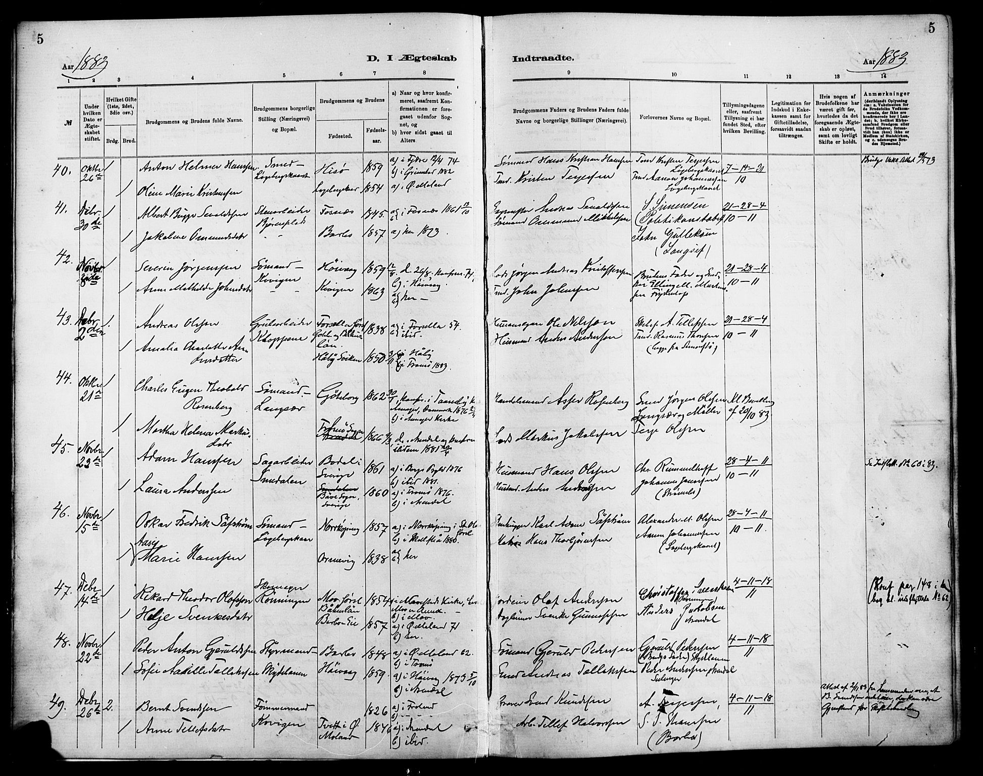 Barbu sokneprestkontor, AV/SAK-1111-0003/F/Fa/L0003: Parish register (official) no. A 3, 1883-1898, p. 5