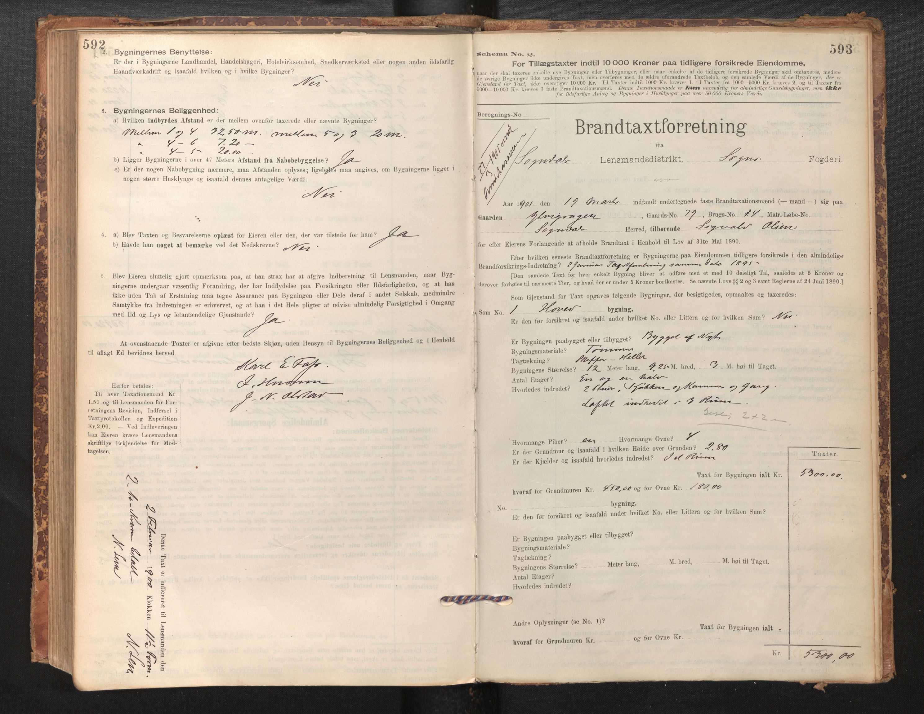 Lensmannen i Sogndal, SAB/A-29901/0012/L0008: Branntakstprotokoll, skjematakst, 1895-1906, p. 592-593