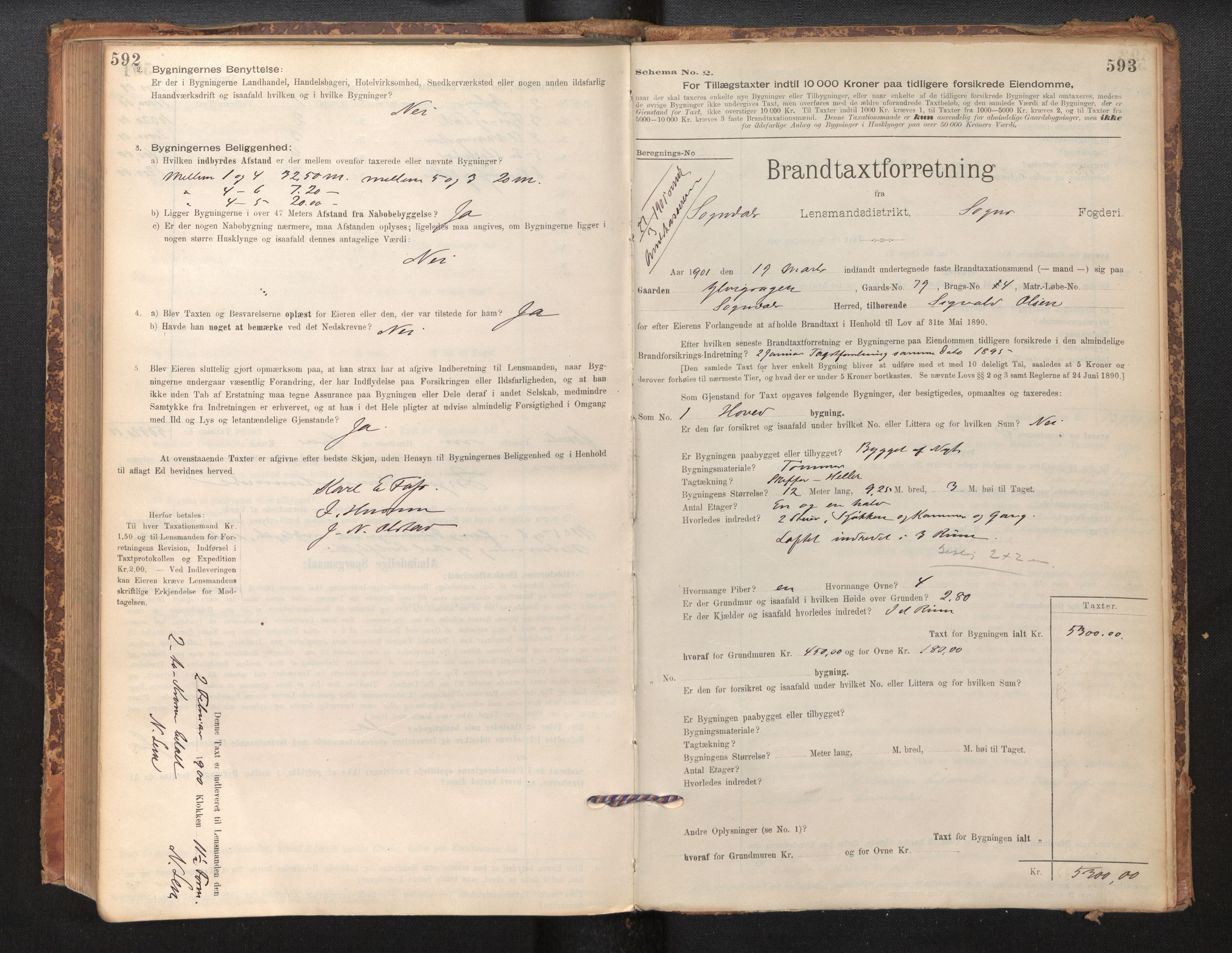 Lensmannen i Sogndal, AV/SAB-A-29901/0012/L0008: Branntakstprotokoll, skjematakst, 1895-1906, p. 592-593