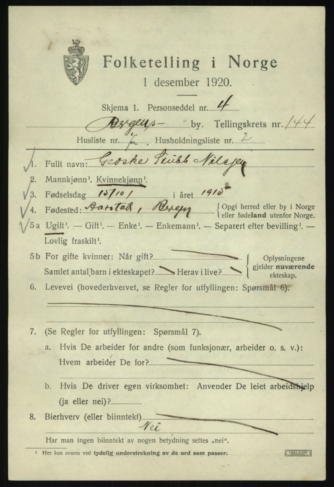 SAB, 1920 census for Bergen, 1920, p. 240832