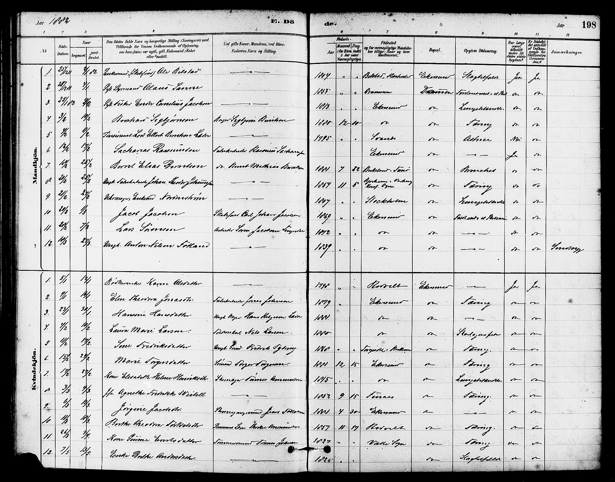 Eigersund sokneprestkontor, AV/SAST-A-101807/S08/L0015: Parish register (official) no. A 15, 1879-1892, p. 198