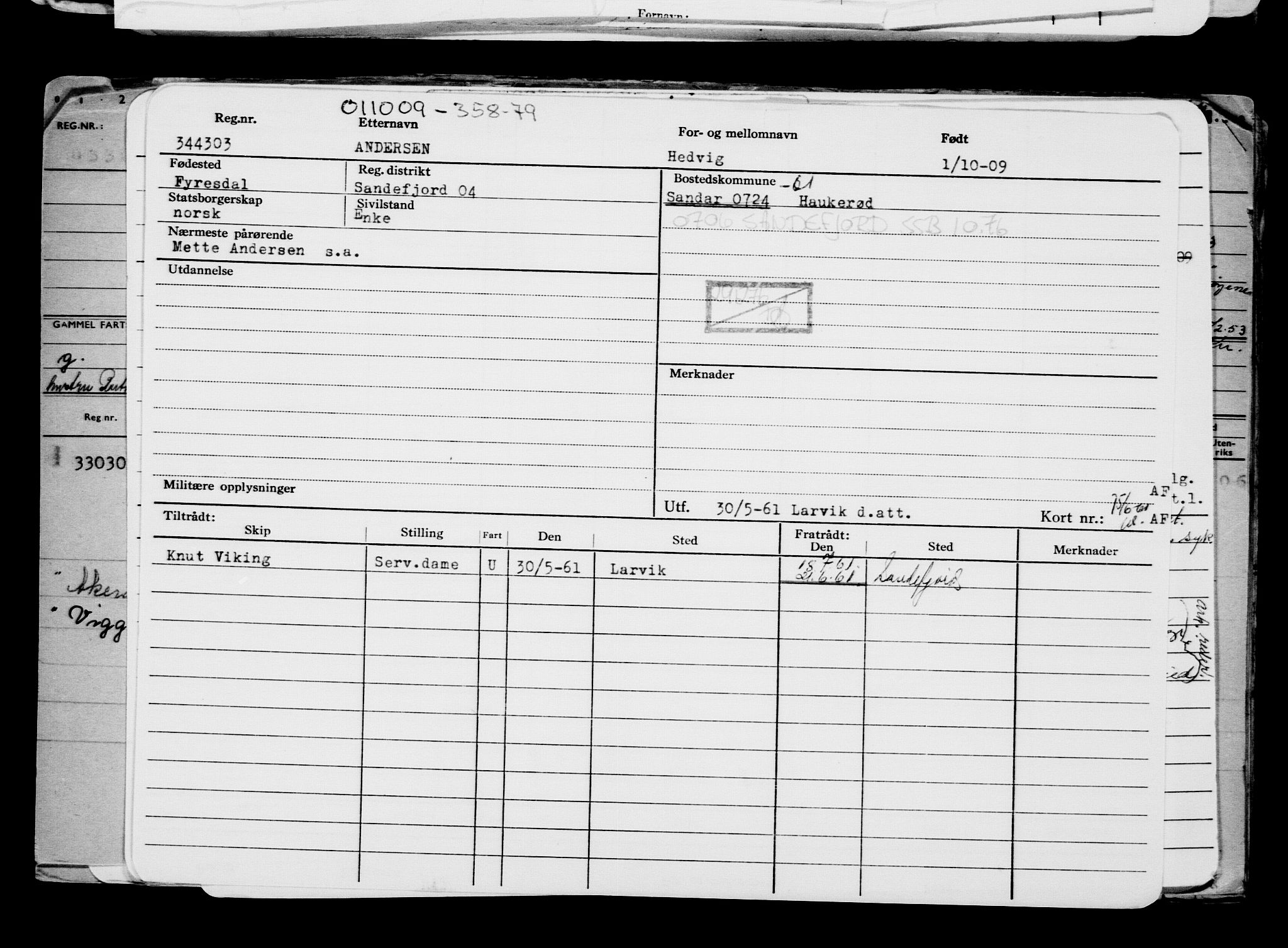 Direktoratet for sjømenn, AV/RA-S-3545/G/Gb/L0086: Hovedkort, 1909, p. 1