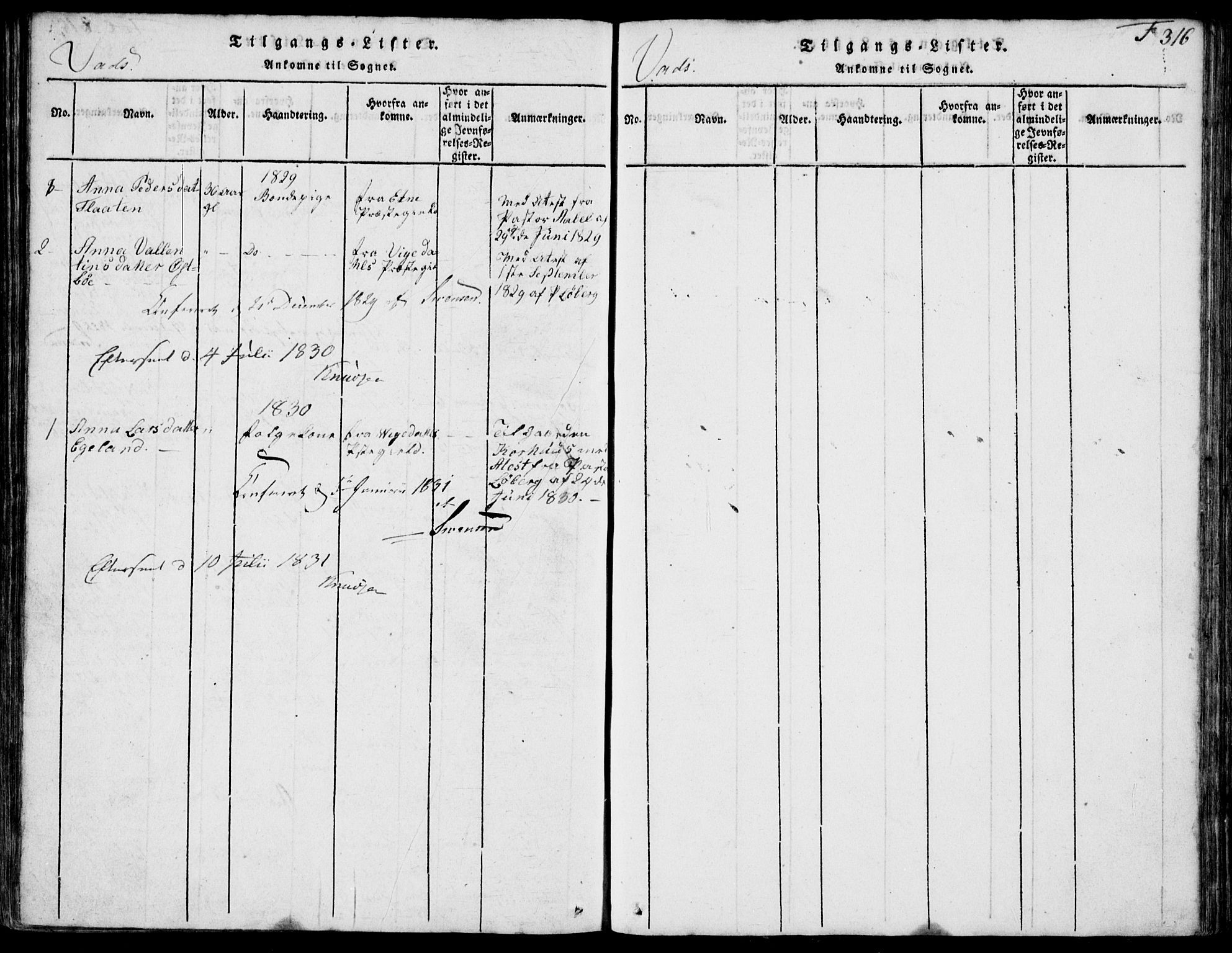 Skjold sokneprestkontor, AV/SAST-A-101847/H/Ha/Hab/L0002: Parish register (copy) no. B 2 /2, 1815-1830, p. 316