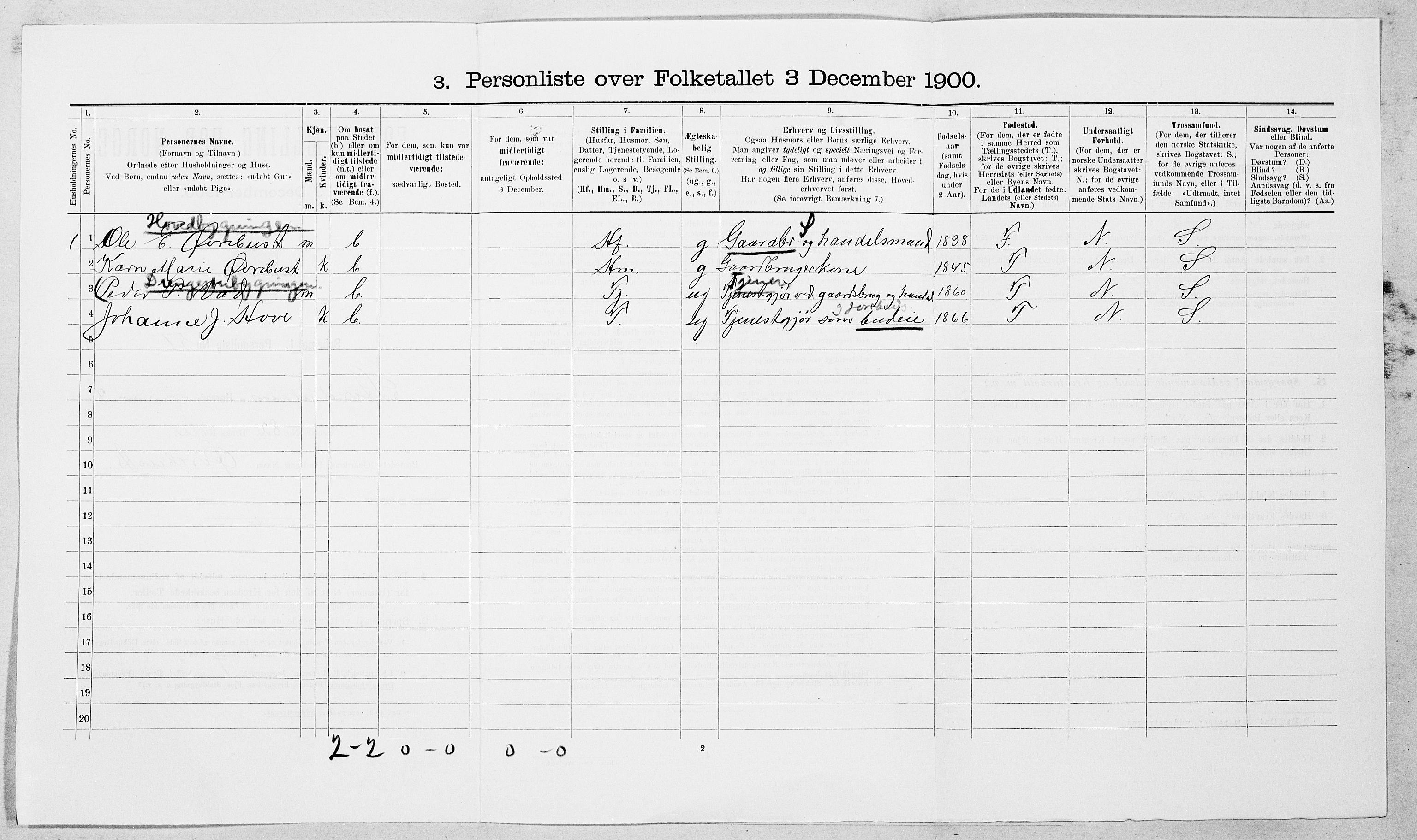 SAT, 1900 census for Stordal, 1900, p. 207