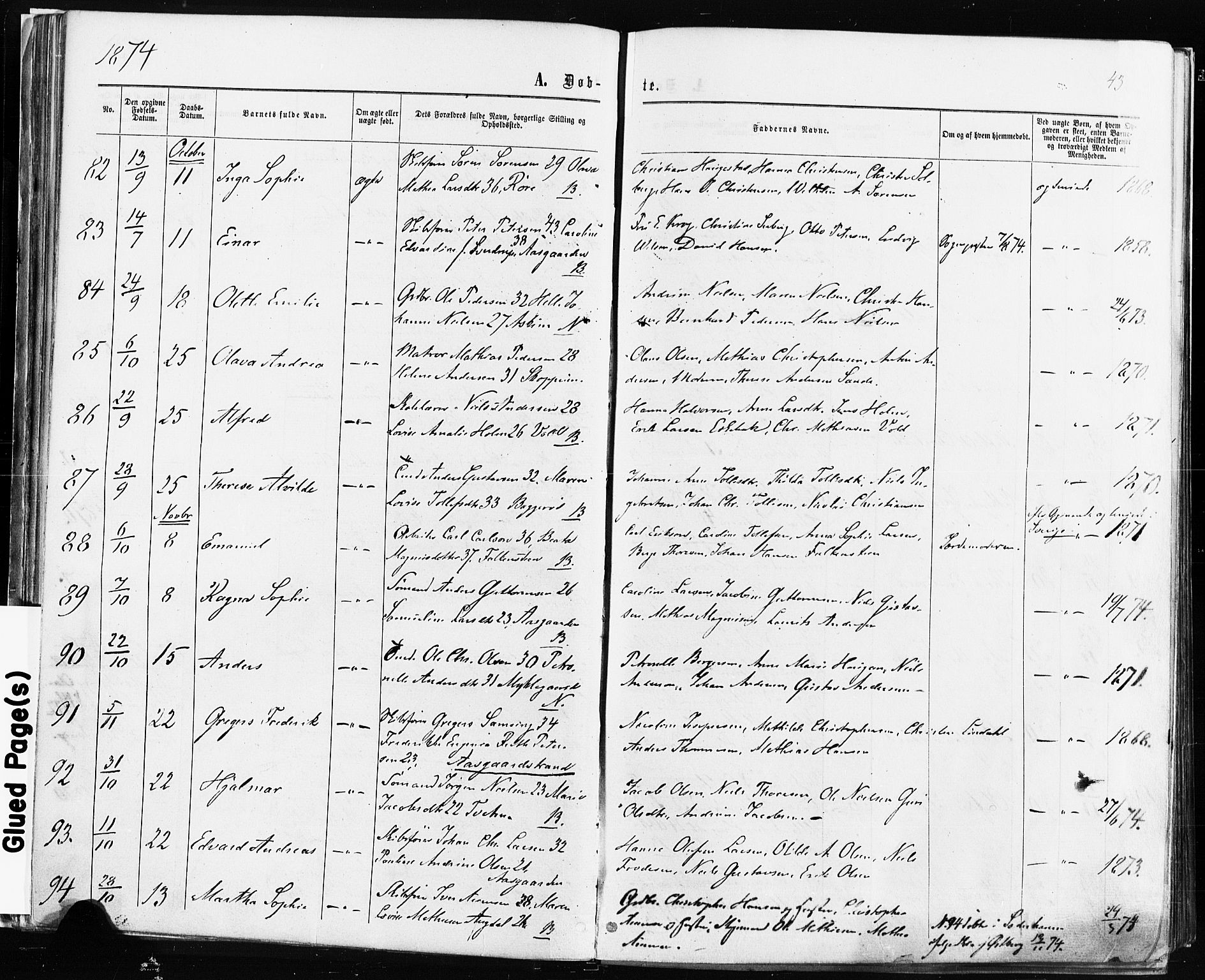 Borre kirkebøker, AV/SAKO-A-338/F/Fa/L0008: Parish register (official) no. I 8, 1868-1877, p. 43