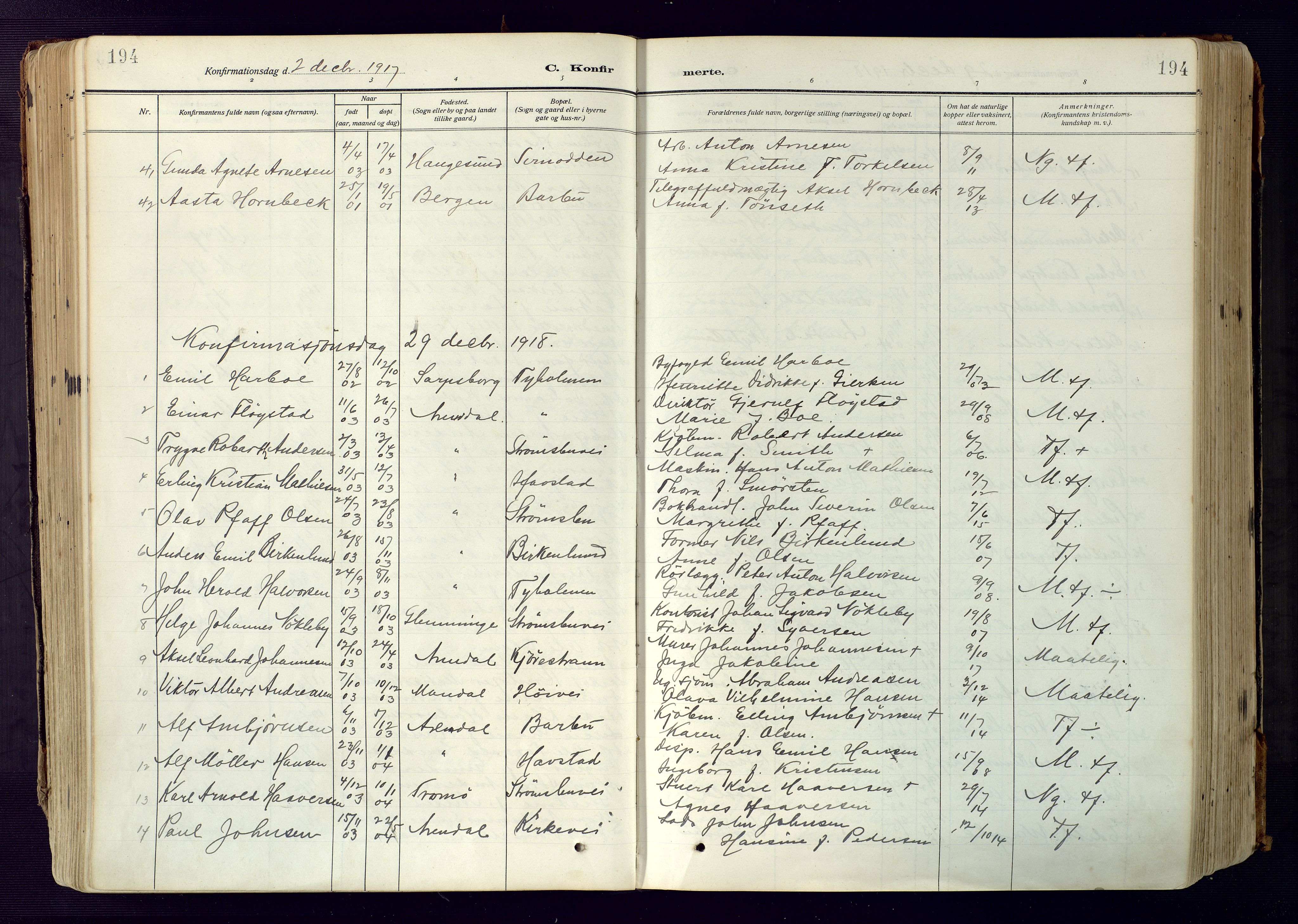 Barbu sokneprestkontor, SAK/1111-0003/F/Fa/L0006: Parish register (official) no. A 6, 1910-1929, p. 194