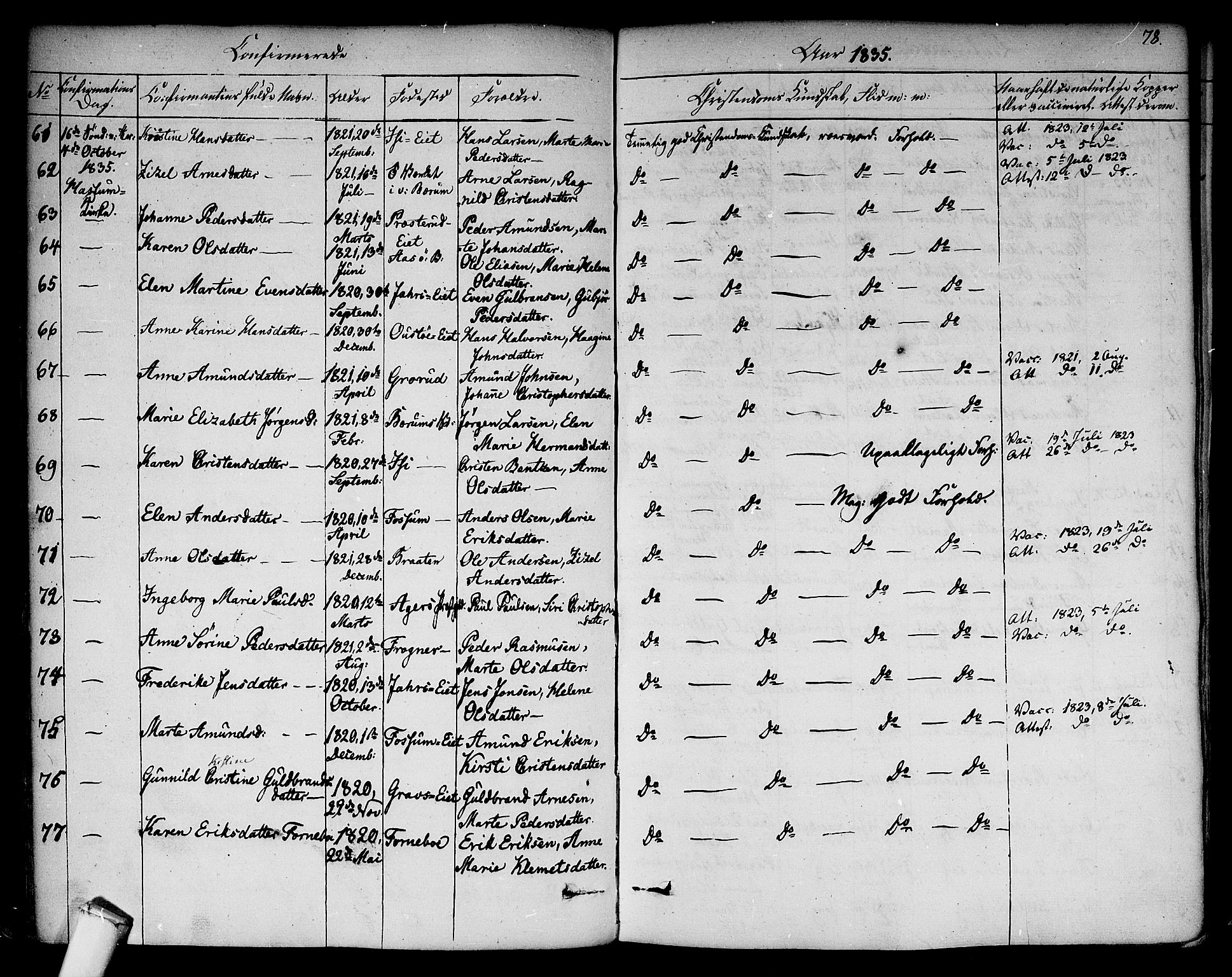 Asker prestekontor Kirkebøker, SAO/A-10256a/F/Fa/L0009: Parish register (official) no. I 9, 1825-1878, p. 78