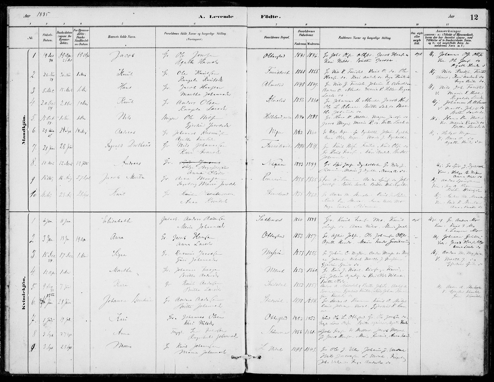 Hosanger sokneprestembete, SAB/A-75801/H/Haa: Parish register (official) no. C  1, 1880-1900, p. 12