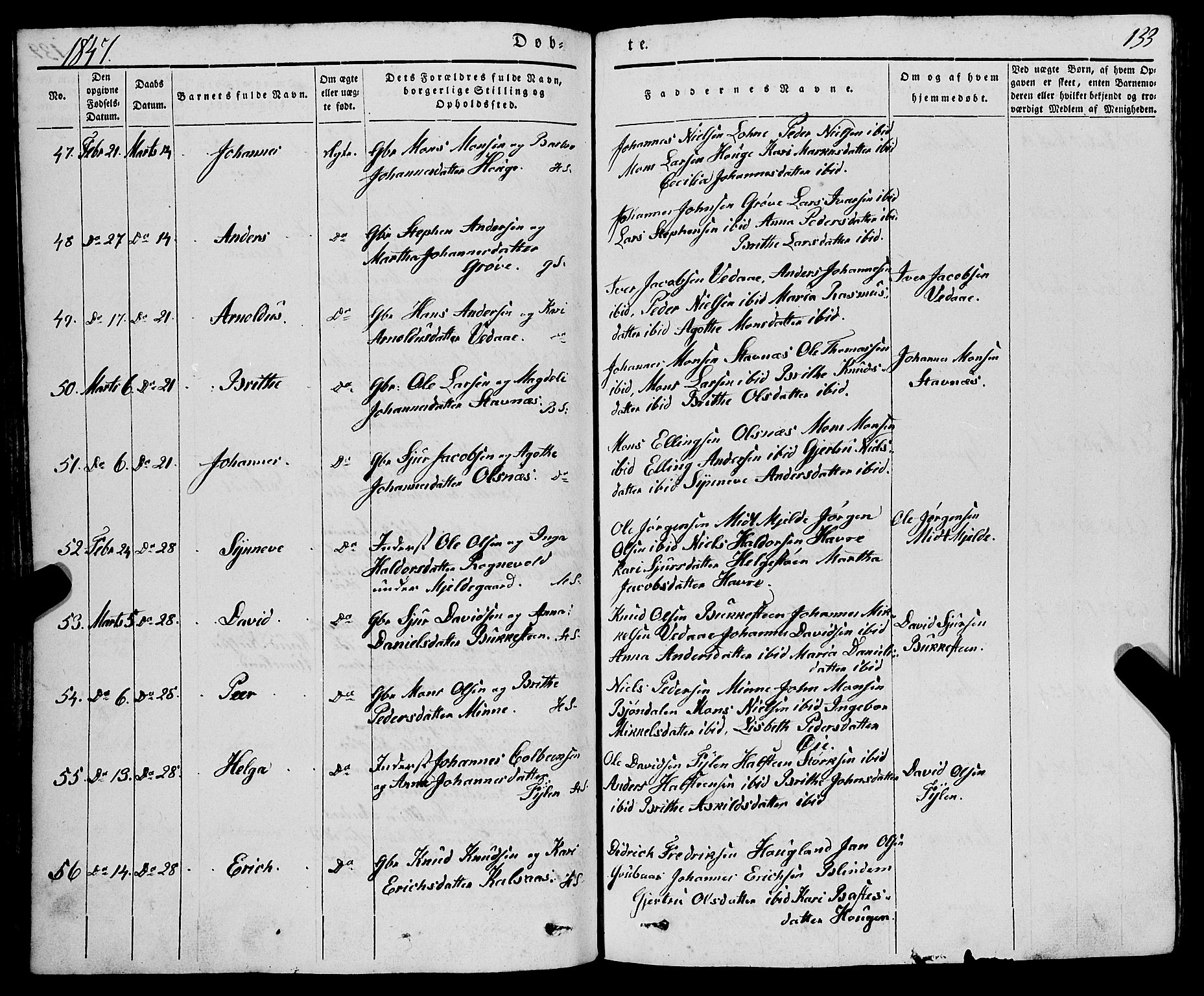 Haus sokneprestembete, AV/SAB-A-75601/H/Haa: Parish register (official) no. A 15, 1838-1847, p. 133