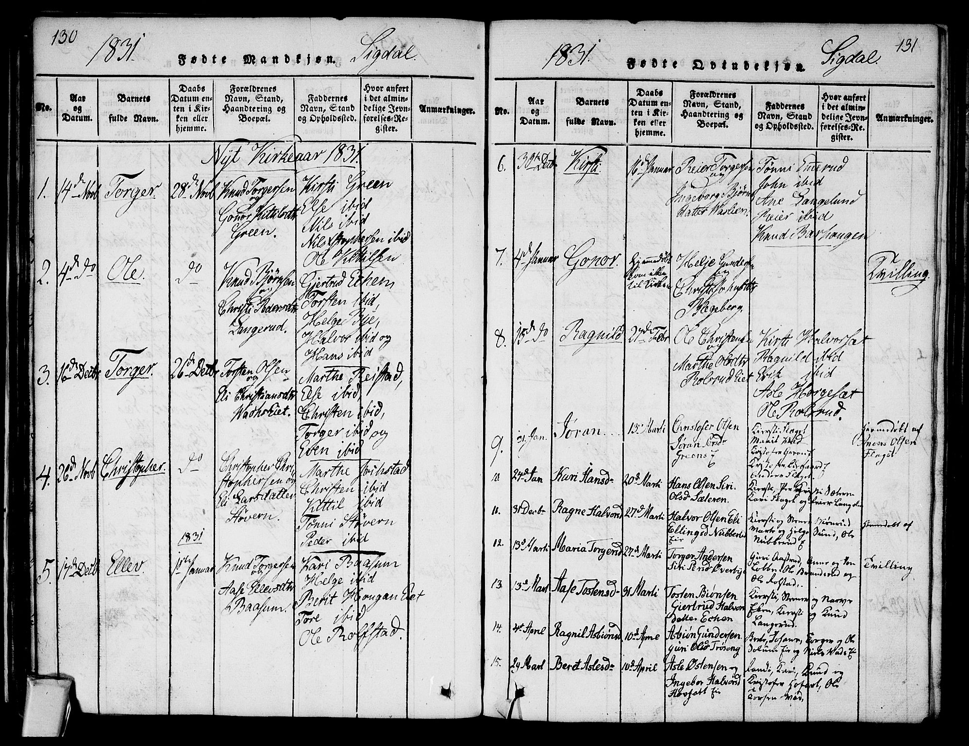 Sigdal kirkebøker, AV/SAKO-A-245/G/Ga/L0001: Parish register (copy) no. I 1 /1, 1816-1835, p. 130-131