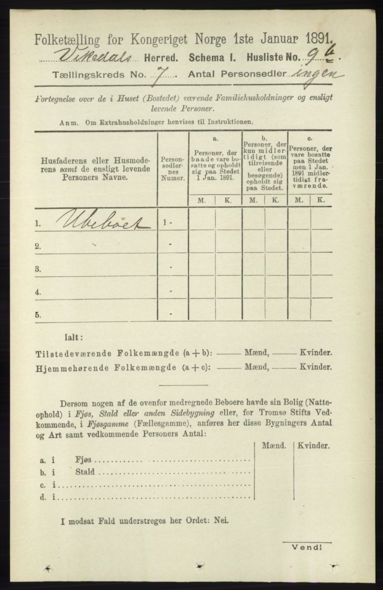 RA, 1891 census for 1157 Vikedal, 1891, p. 2002