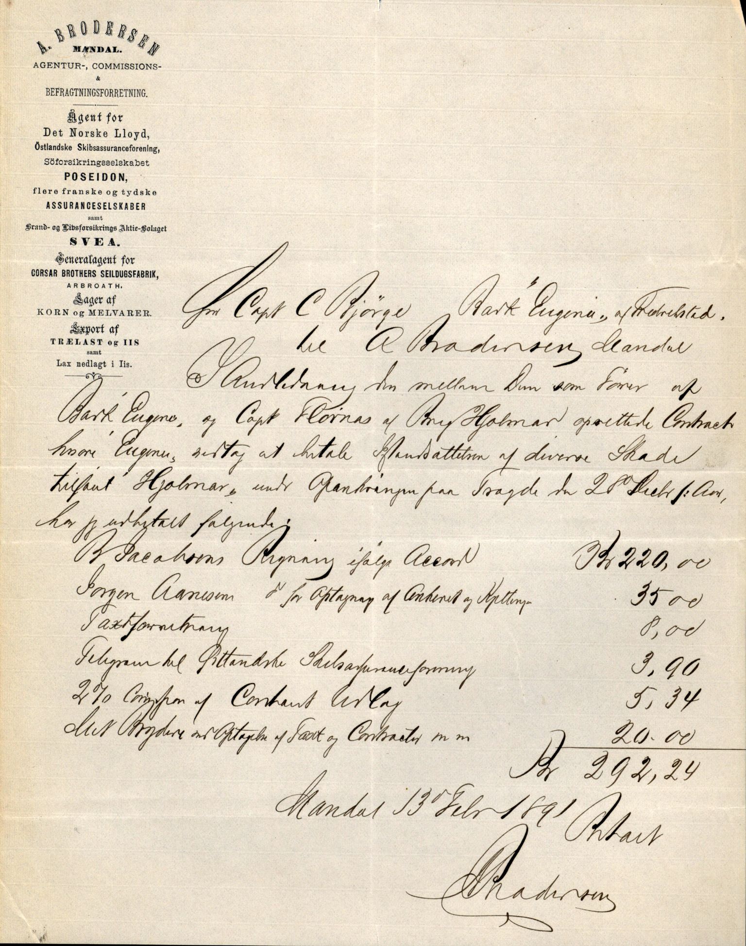 Pa 63 - Østlandske skibsassuranceforening, VEMU/A-1079/G/Ga/L0025/0005: Havaridokumenter / Jacbez, Brin, Eugenie, Lyna, Løvspring, Hurtig, 1890, p. 23