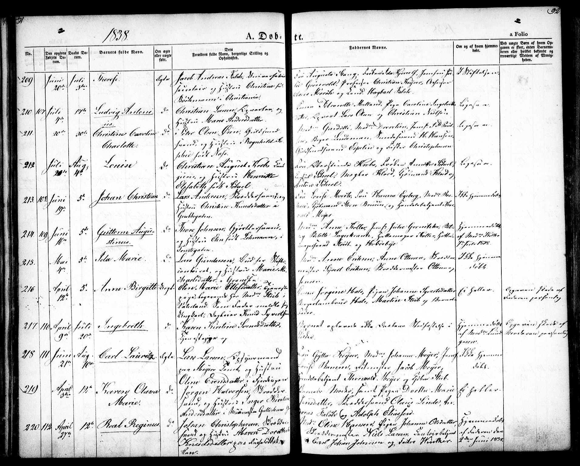 Oslo domkirke Kirkebøker, SAO/A-10752/F/Fa/L0012: Parish register (official) no. 12, 1837-1845, p. 91-92