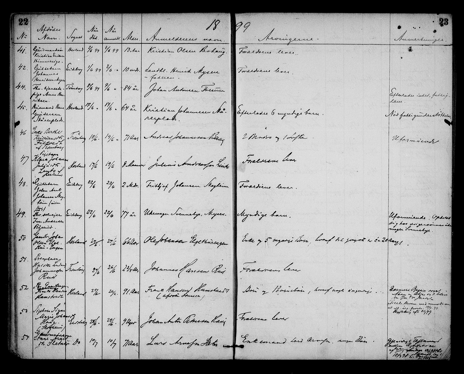 Rakkestad sorenskriveri, AV/SAO-A-10686/H/Ha/Haa/L0006: Dødsanmeldelsesprotokoller, 1893-1902, p. 22-23