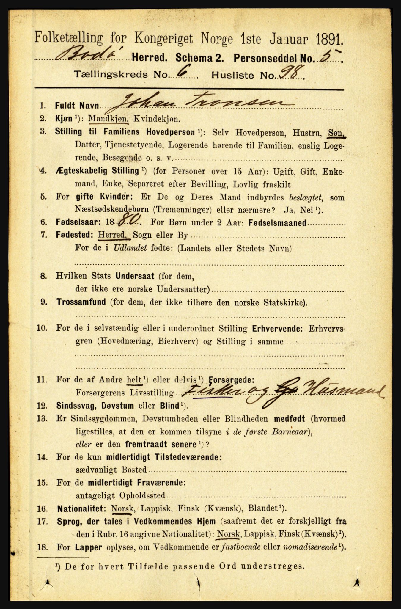 RA, 1891 census for 1843 Bodø, 1891, p. 4554