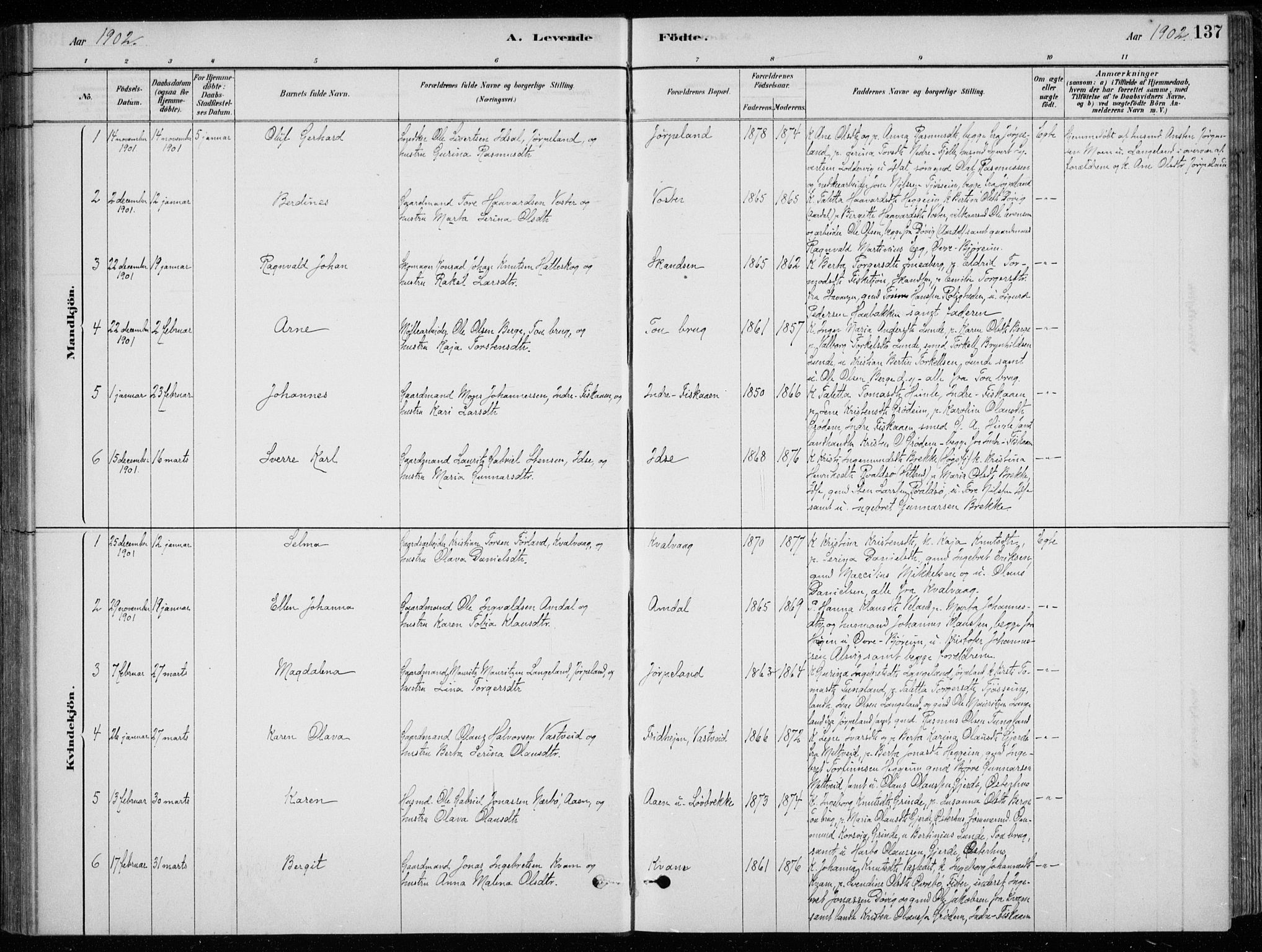 Strand sokneprestkontor, SAST/A-101828/H/Ha/Hab/L0004: Parish register (copy) no. B 4, 1878-1903, p. 137