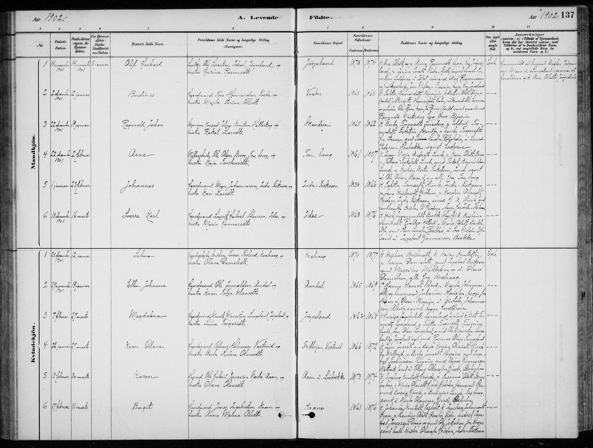 Strand sokneprestkontor, AV/SAST-A-101828/H/Ha/Hab/L0004: Parish register (copy) no. B 4, 1878-1903, p. 137