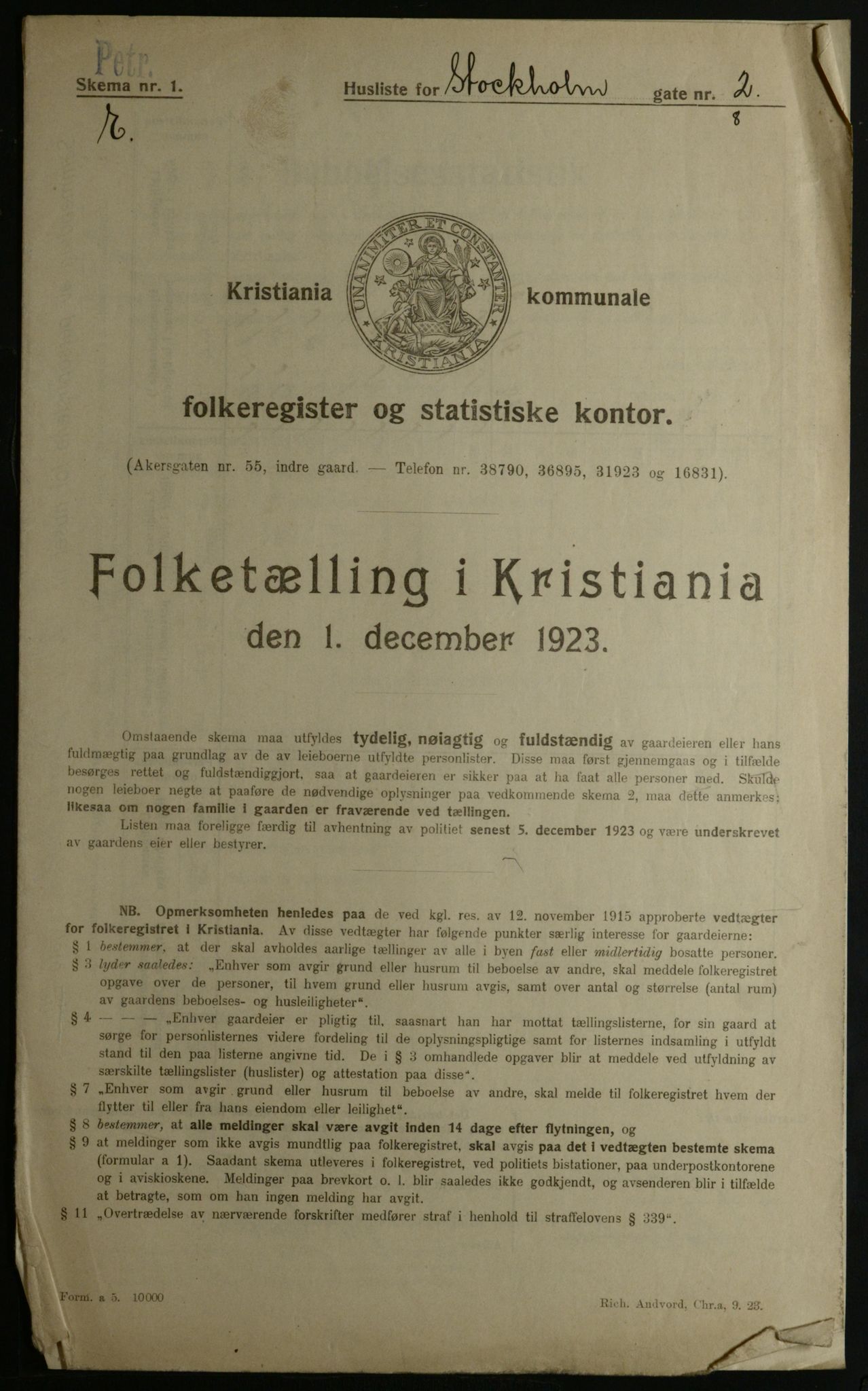 OBA, Municipal Census 1923 for Kristiania, 1923, p. 113614