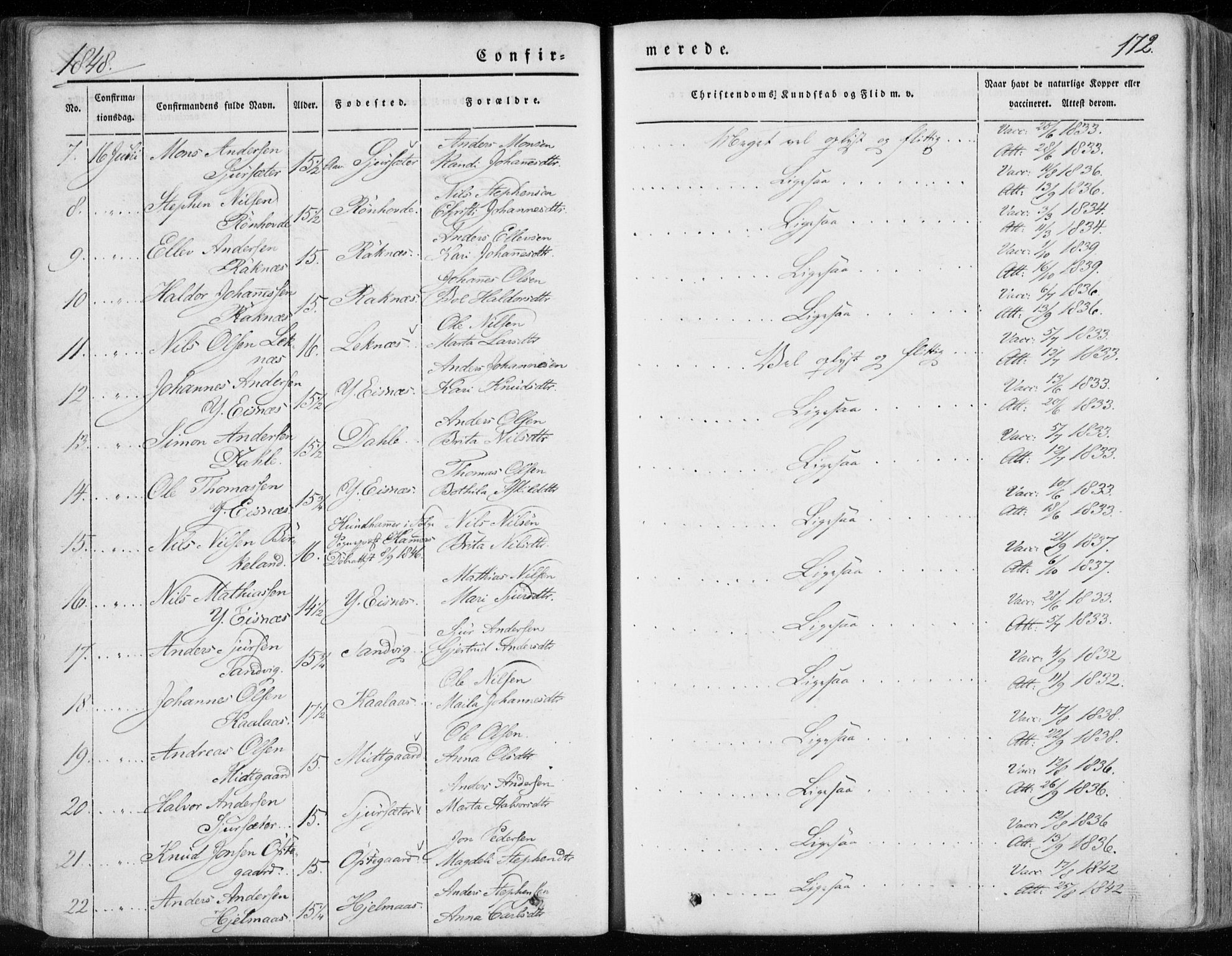 Hamre sokneprestembete, AV/SAB-A-75501/H/Ha/Haa/Haaa/L0013: Parish register (official) no. A 13, 1846-1857, p. 172