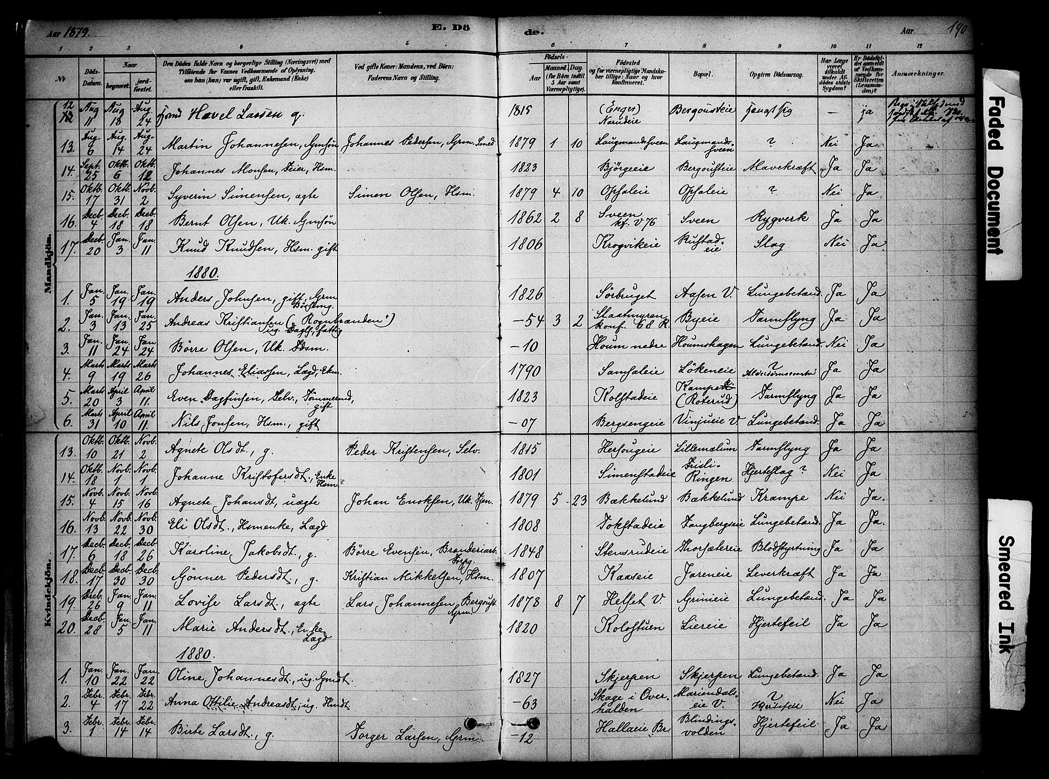 Ringsaker prestekontor, SAH/PREST-014/K/Ka/L0014: Parish register (official) no. 14, 1879-1890, p. 190
