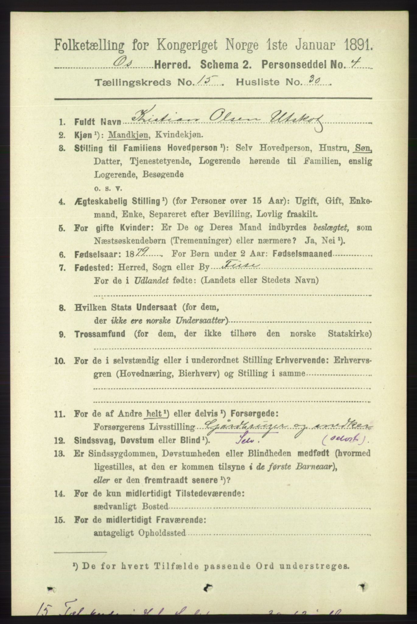 RA, 1891 census for 1243 Os, 1891, p. 3292