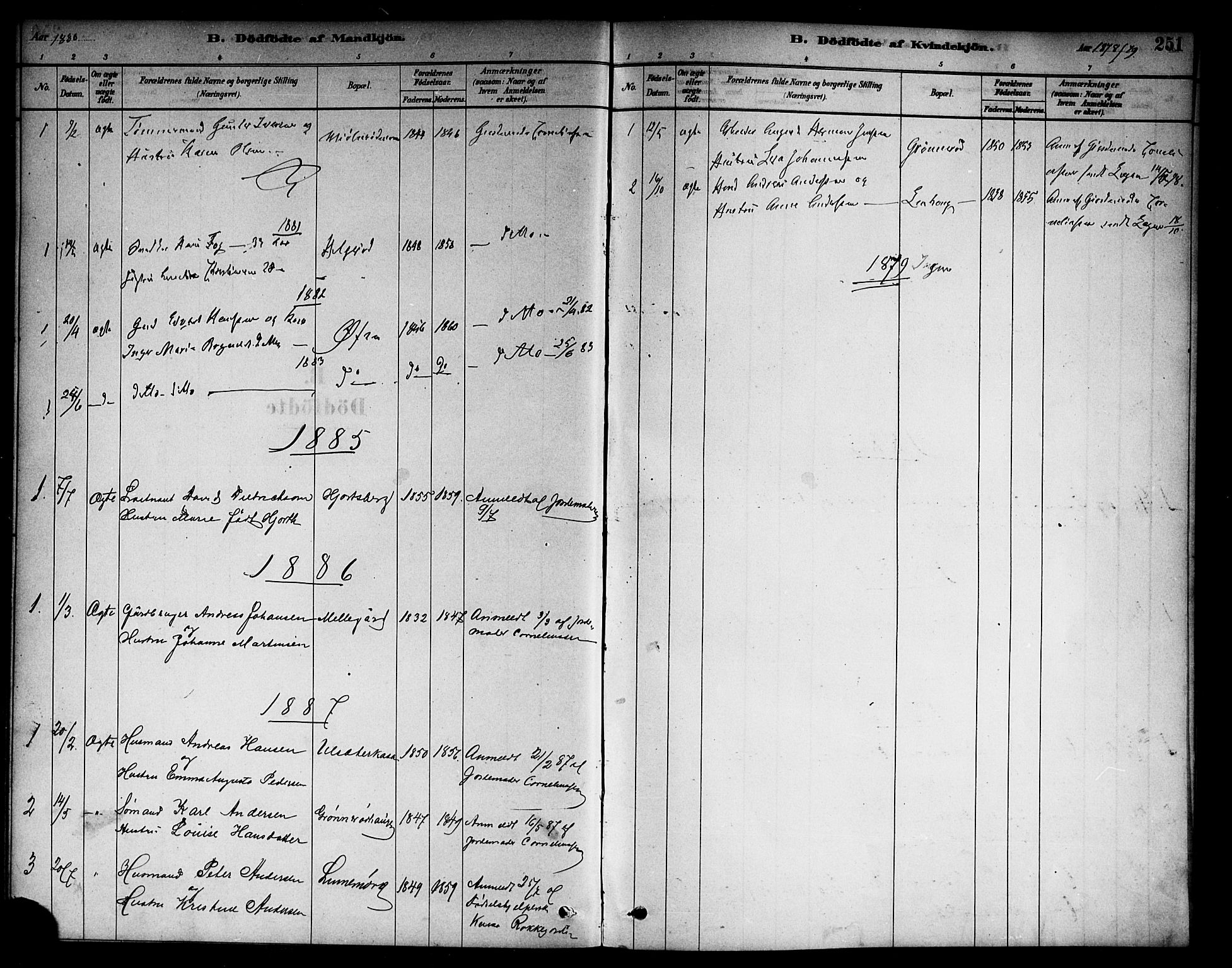 Berg prestekontor Kirkebøker, AV/SAO-A-10902/F/Fc/L0001: Parish register (official) no. III 1, 1878-1887, p. 251