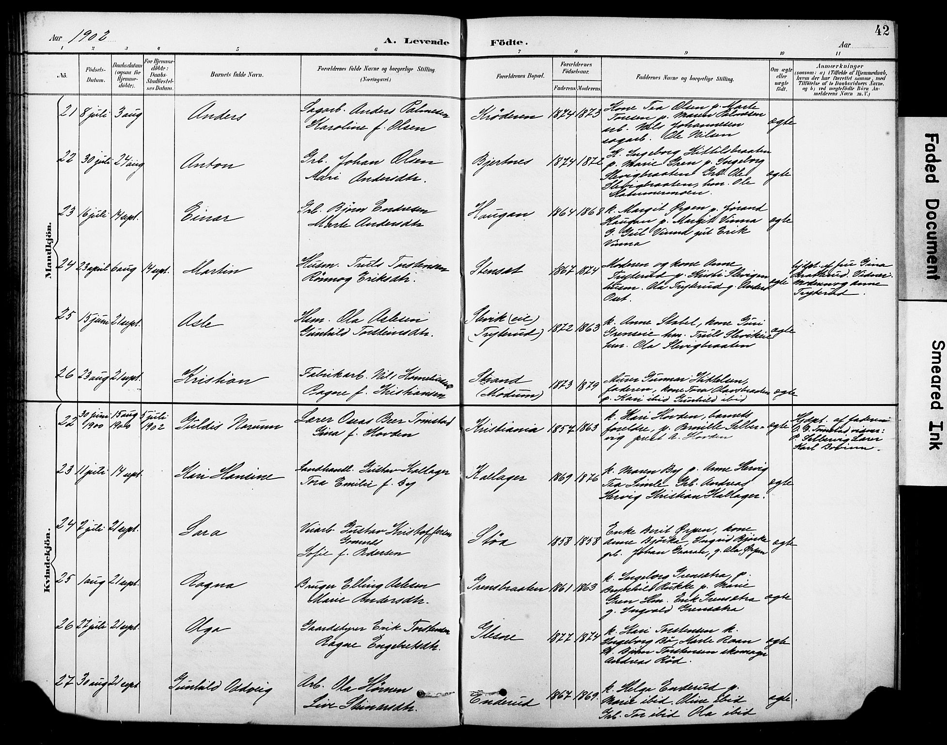 Krødsherad kirkebøker, SAKO/A-19/G/Ga/L0002: Parish register (copy) no. 2, 1894-1918, p. 42
