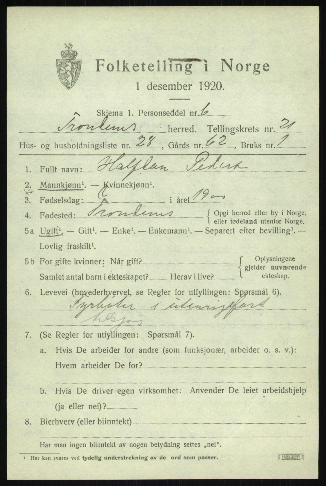 SATØ, 1920 census for Trondenes, 1920, p. 16784