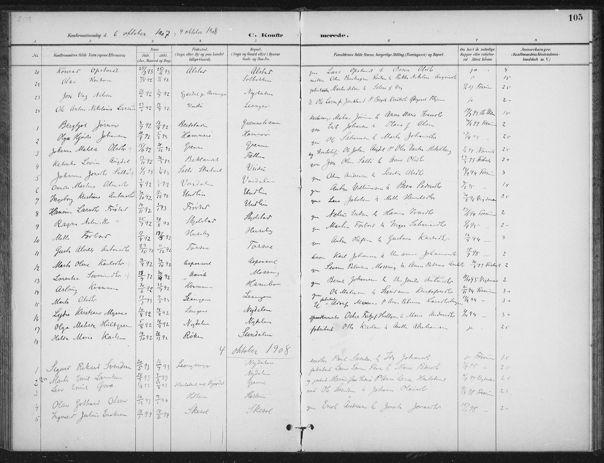 Ministerialprotokoller, klokkerbøker og fødselsregistre - Nord-Trøndelag, SAT/A-1458/714/L0131: Parish register (official) no. 714A02, 1896-1918, p. 105