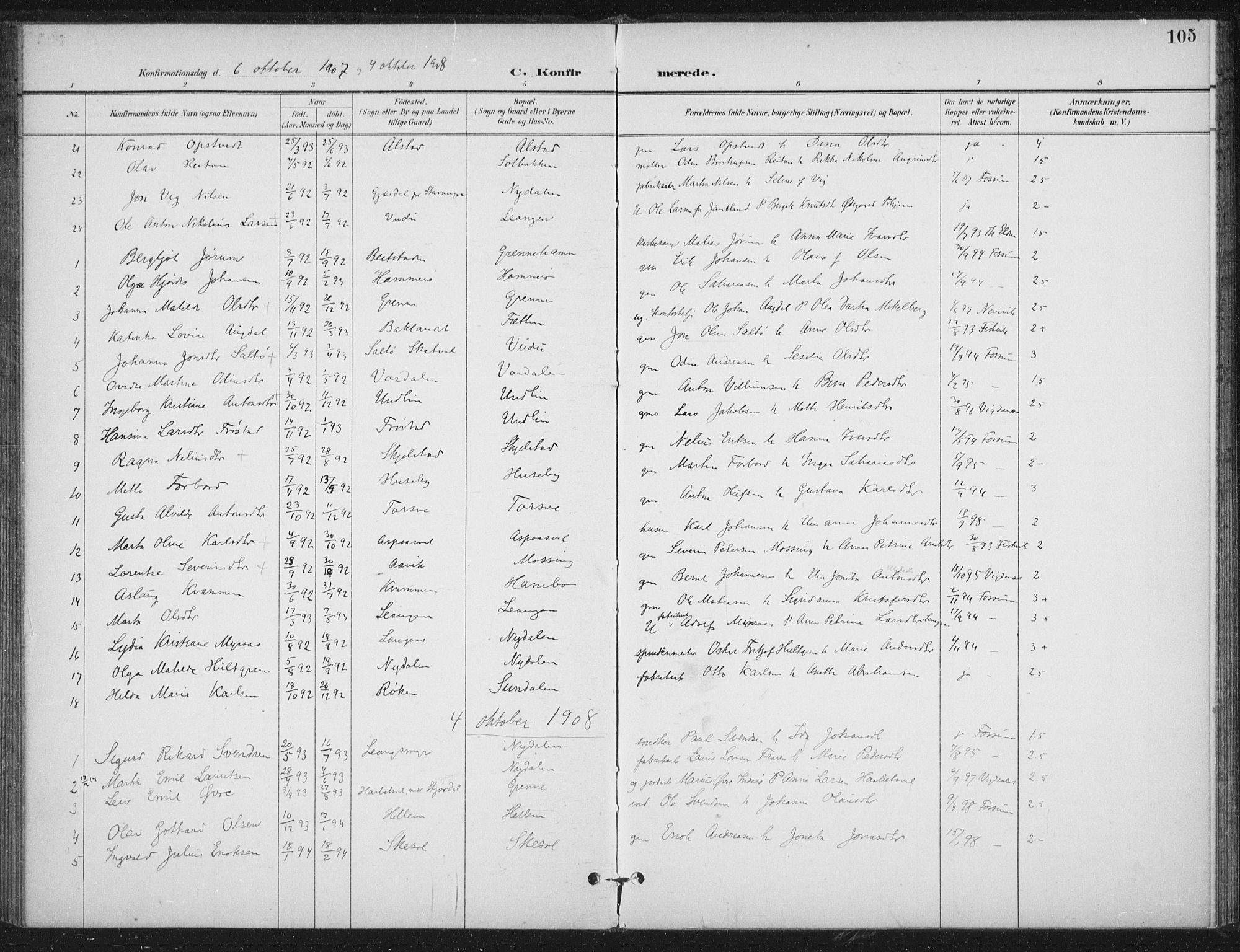 Ministerialprotokoller, klokkerbøker og fødselsregistre - Nord-Trøndelag, AV/SAT-A-1458/714/L0131: Parish register (official) no. 714A02, 1896-1918, p. 105