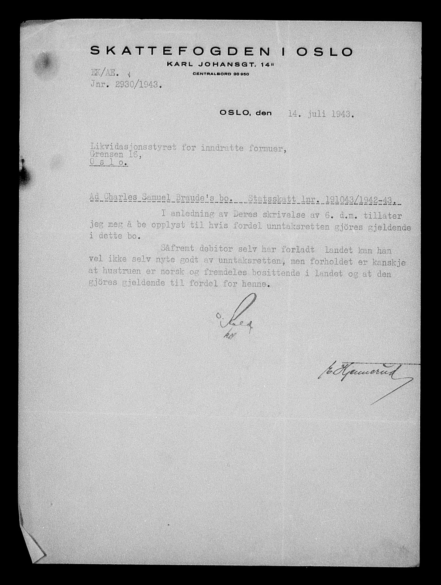 Justisdepartementet, Tilbakeføringskontoret for inndratte formuer, AV/RA-S-1564/H/Hc/Hcc/L0927: --, 1945-1947, p. 574