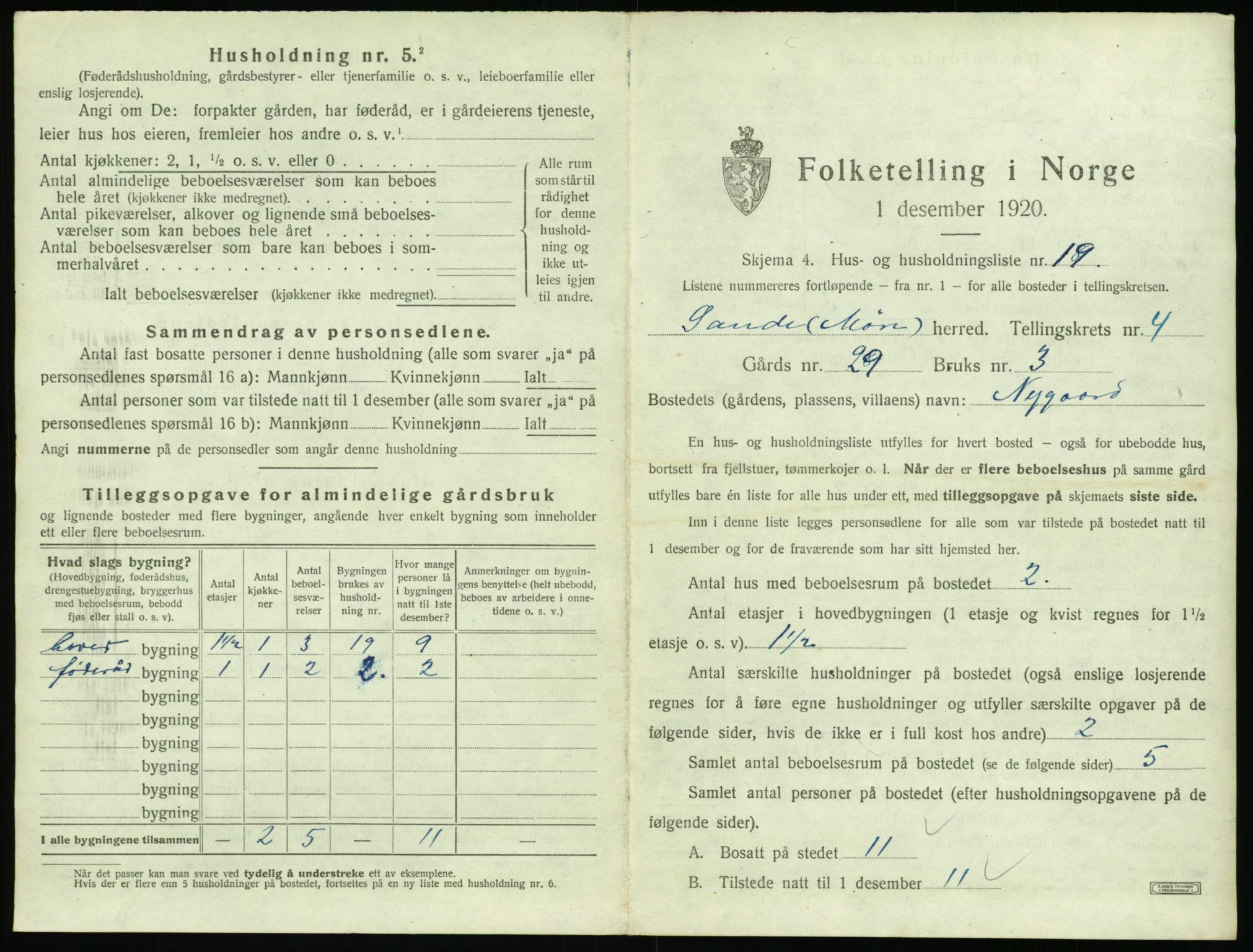 SAT, 1920 census for Sande (MR), 1920, p. 396