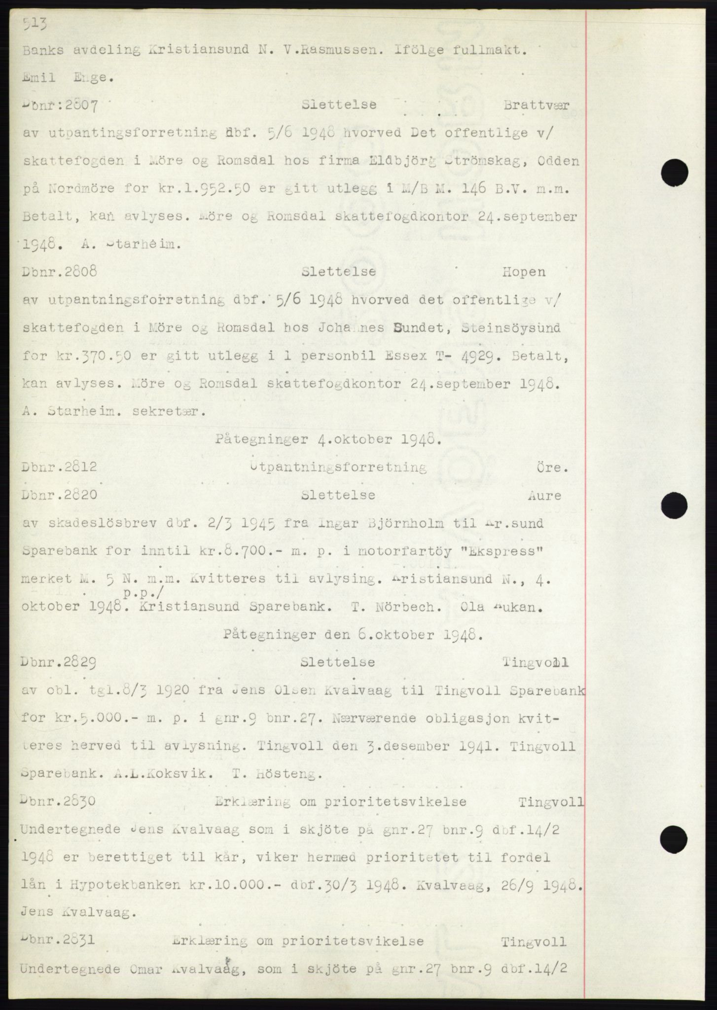 Nordmøre sorenskriveri, AV/SAT-A-4132/1/2/2Ca: Mortgage book no. C82b, 1946-1951, Diary no: : 2807/1948