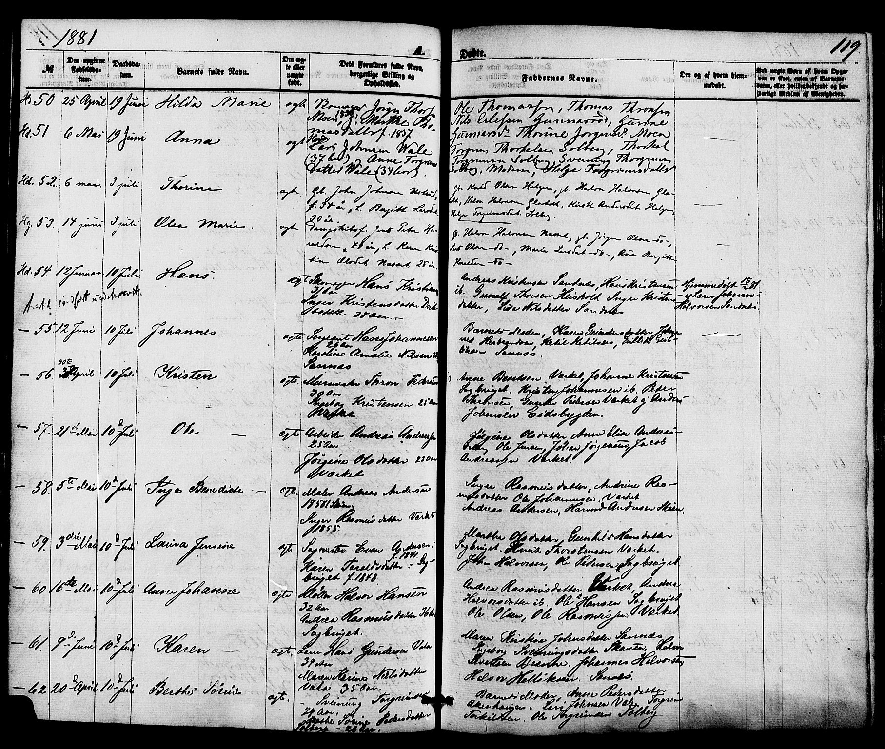 Holla kirkebøker, AV/SAKO-A-272/F/Fa/L0007: Parish register (official) no. 7, 1869-1881, p. 119