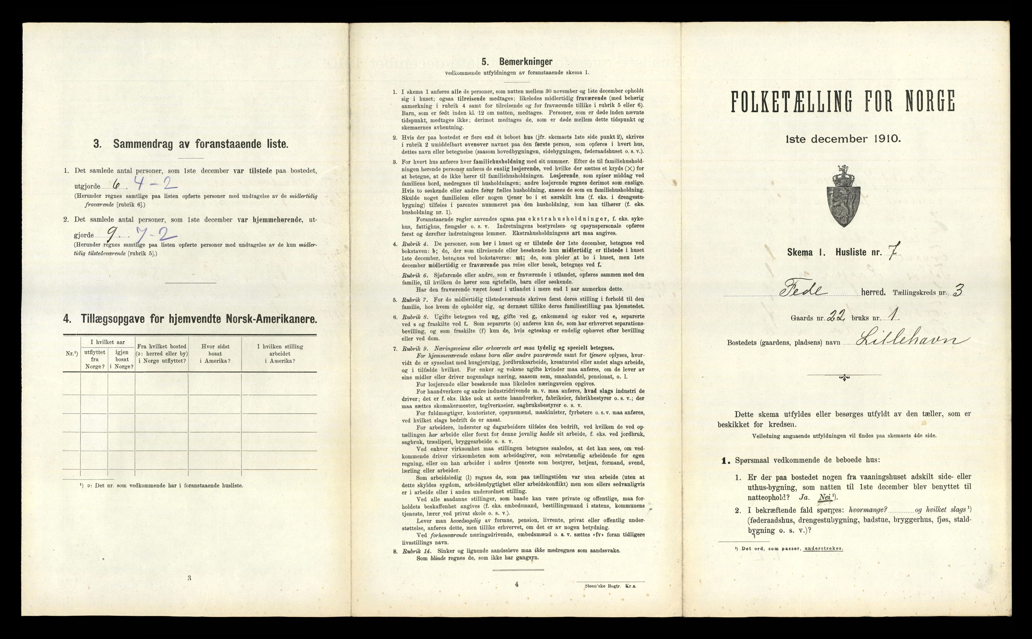 RA, 1910 census for Feda, 1910, p. 335