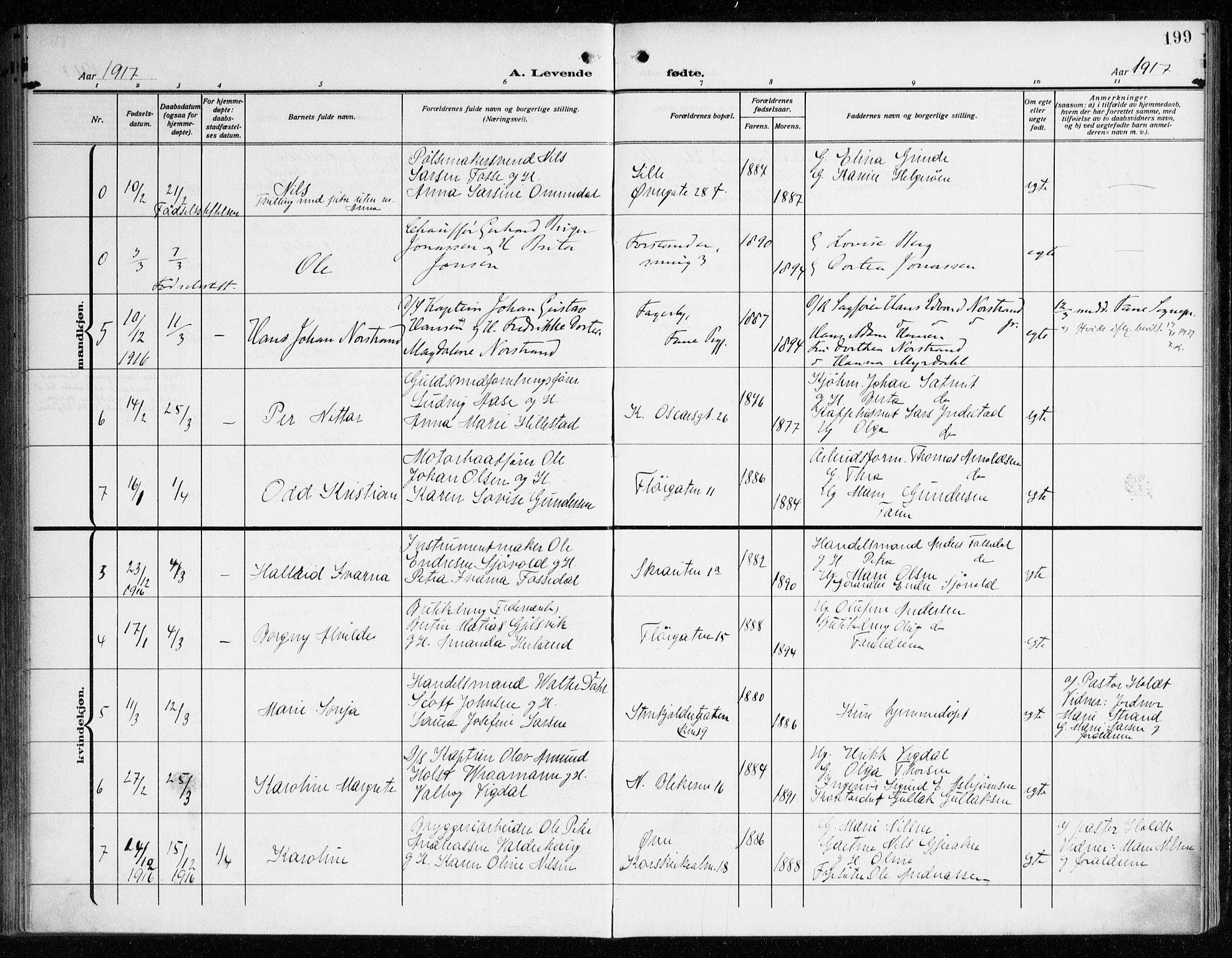 Korskirken sokneprestembete, AV/SAB-A-76101/H/Haa: Parish register (official) no. B 10, 1909-1923, p. 199