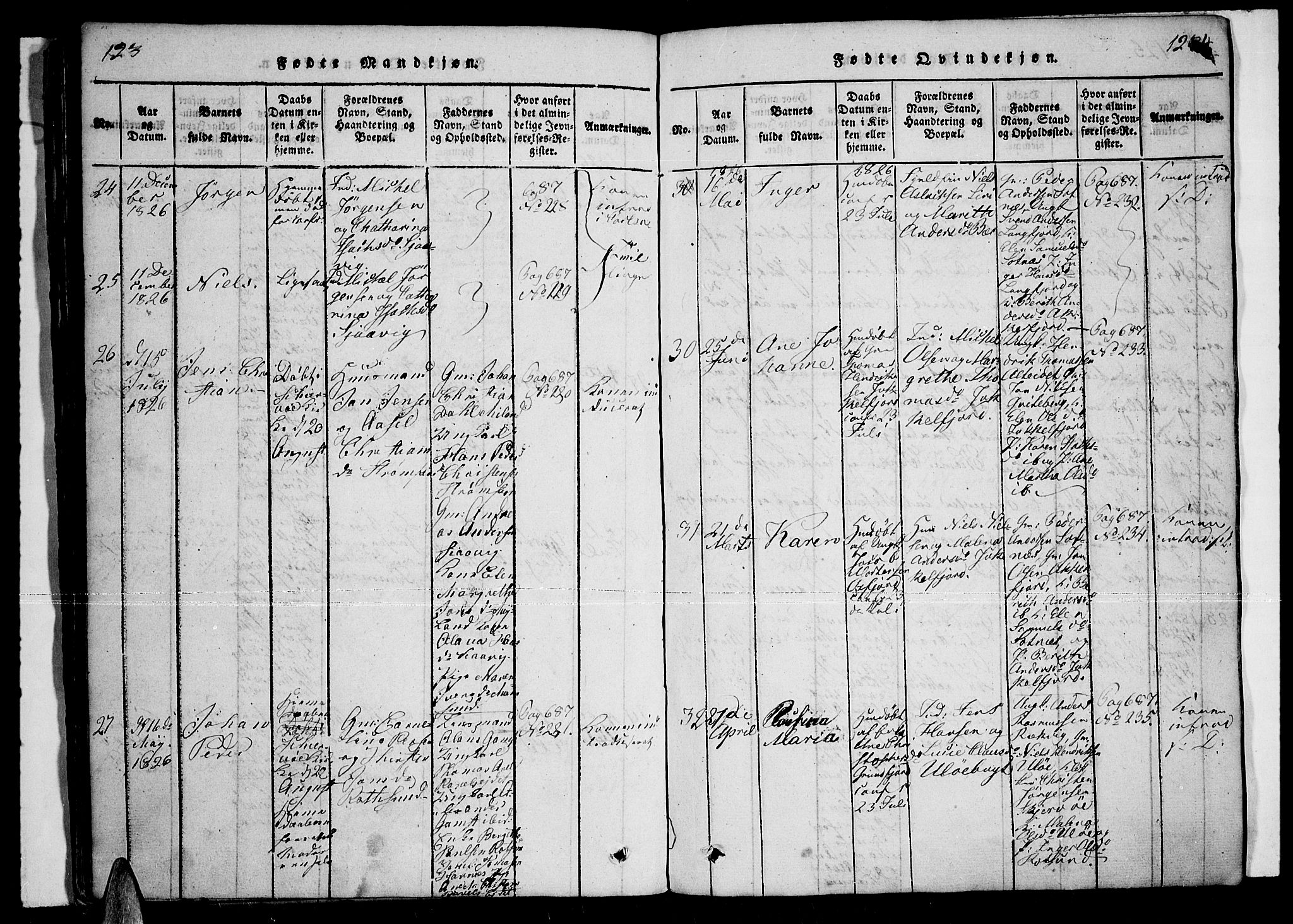 Skjervøy sokneprestkontor, SATØ/S-1300/H/Ha/Haa/L0004kirke: Parish register (official) no. 4, 1820-1838, p. 123-124