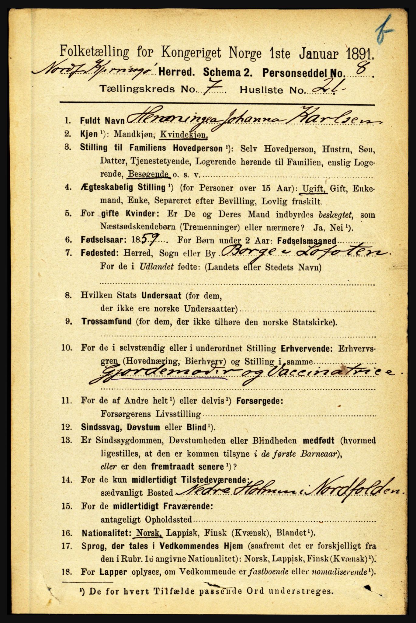 RA, 1891 census for 1846 Nordfold-Kjerringøy, 1891, p. 1913