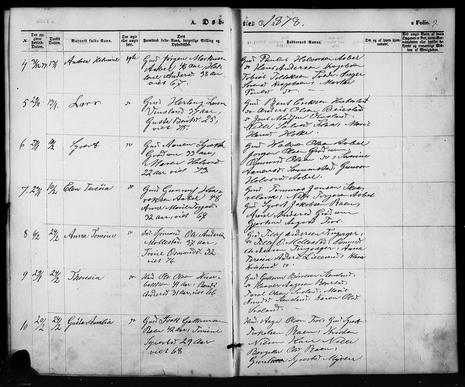 Birkenes sokneprestkontor, SAK/1111-0004/F/Fb/L0003: Parish register (copy) no. B 3, 1876-1892, p. 9