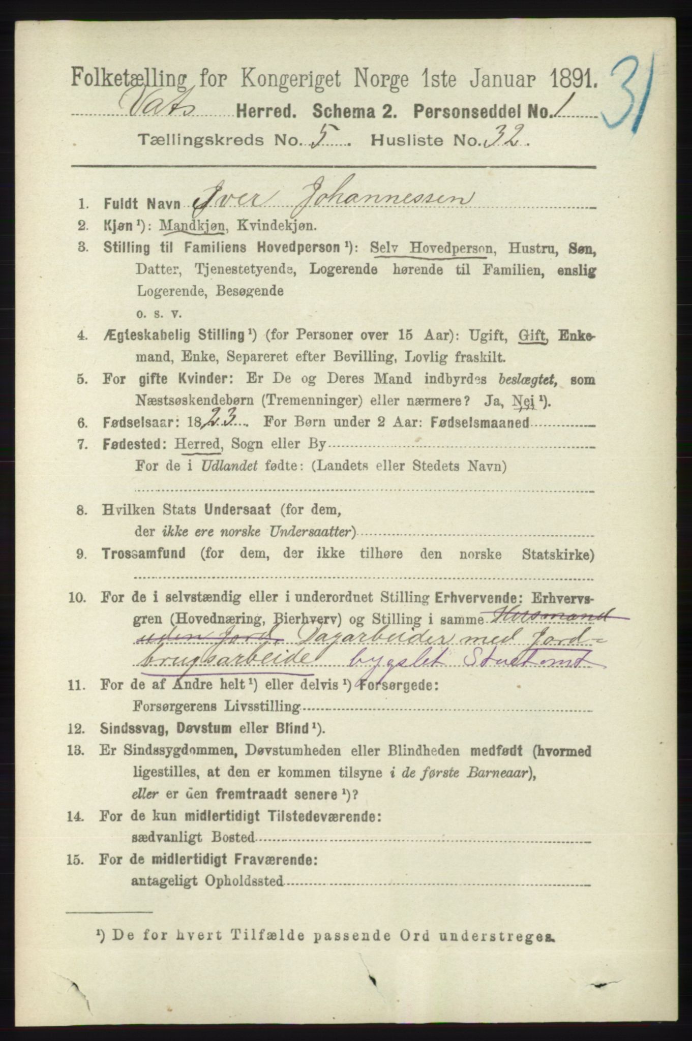 RA, 1891 census for 1155 Vats, 1891, p. 921