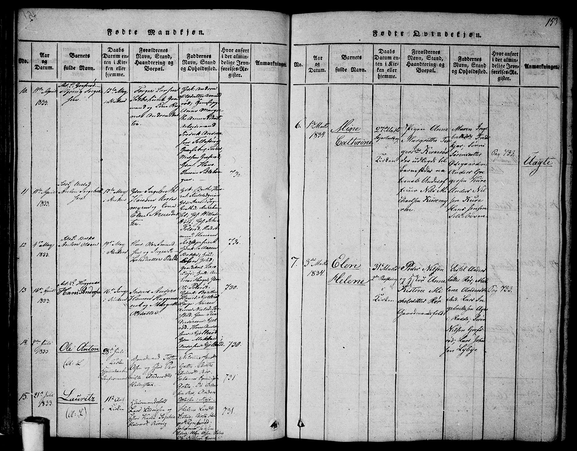 Rygge prestekontor Kirkebøker, SAO/A-10084b/F/Fa/L0003: Parish register (official) no. 3, 1814-1836, p. 152-153