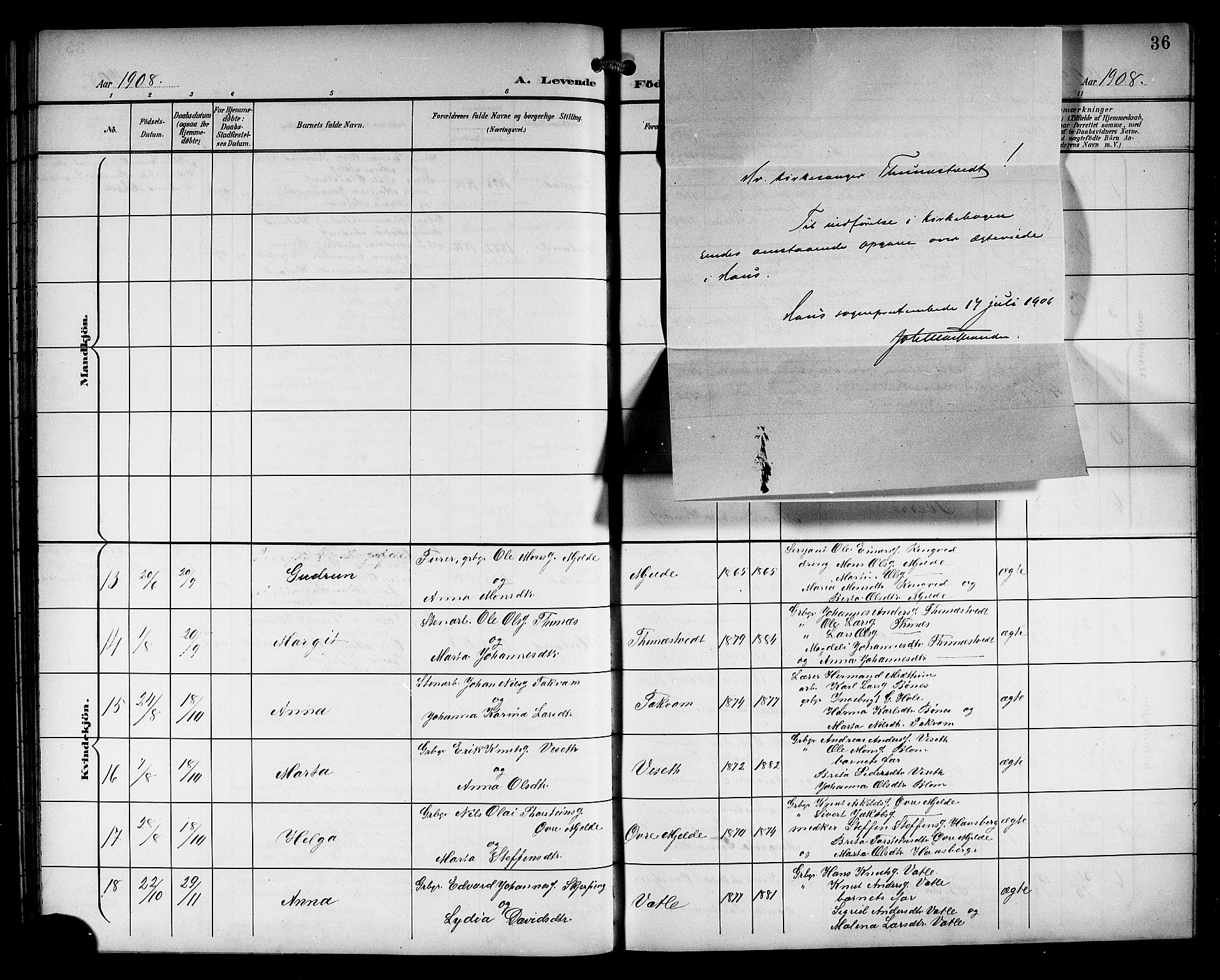 Haus sokneprestembete, SAB/A-75601/H/Hab: Parish register (copy) no. B 4, 1900-1921, p. 36