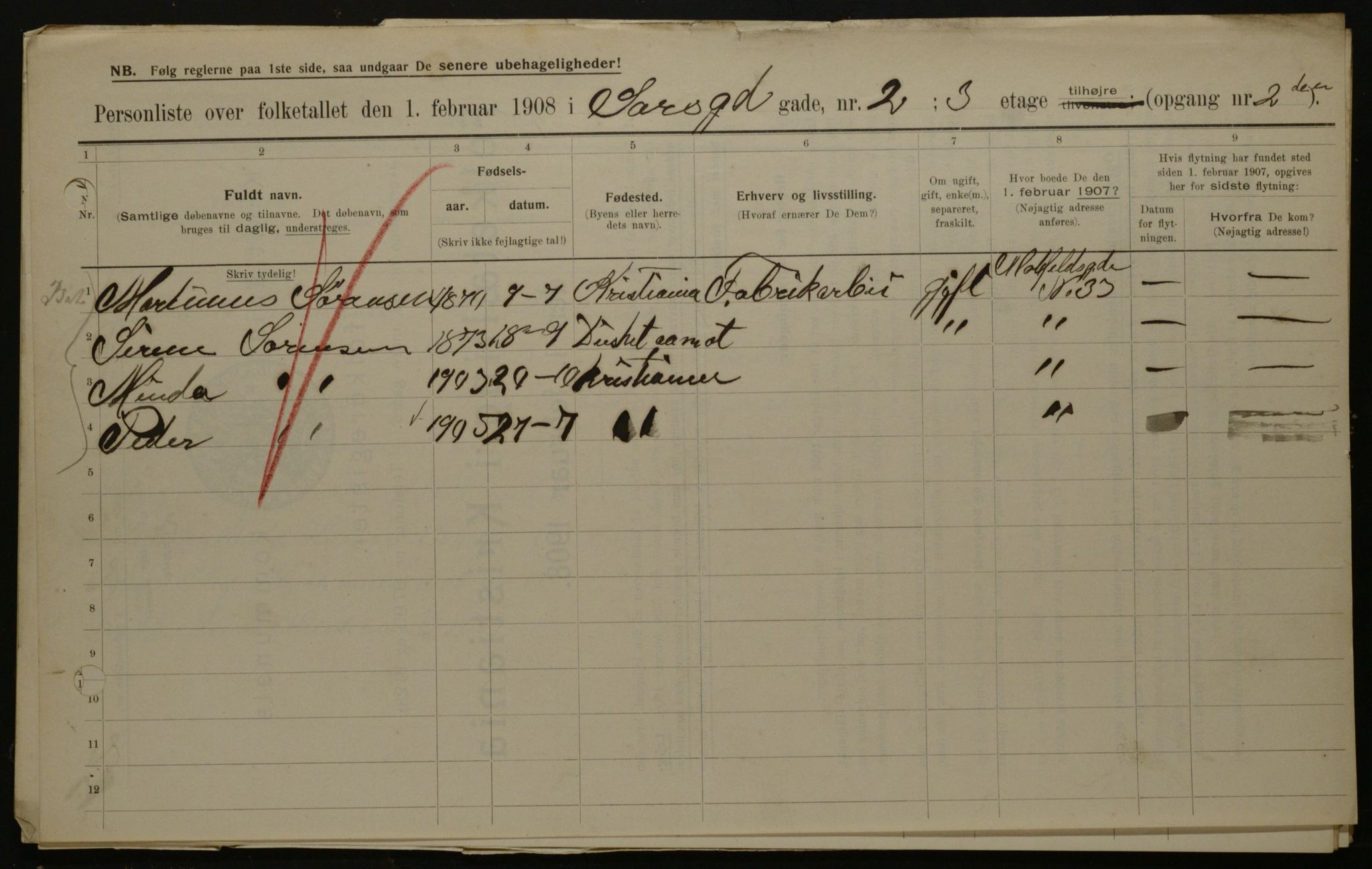 OBA, Municipal Census 1908 for Kristiania, 1908, p. 80442