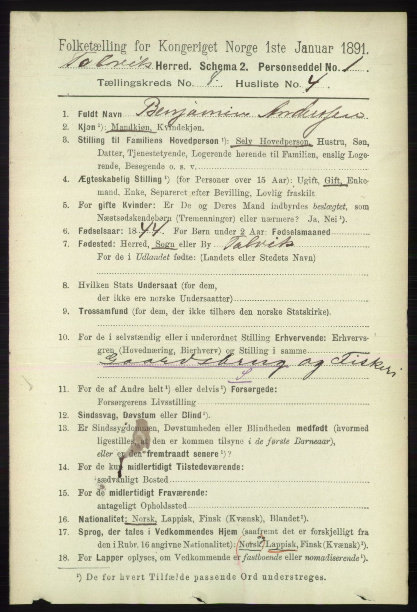 RA, 1891 census for 2013 Talvik, 1891, p. 2073