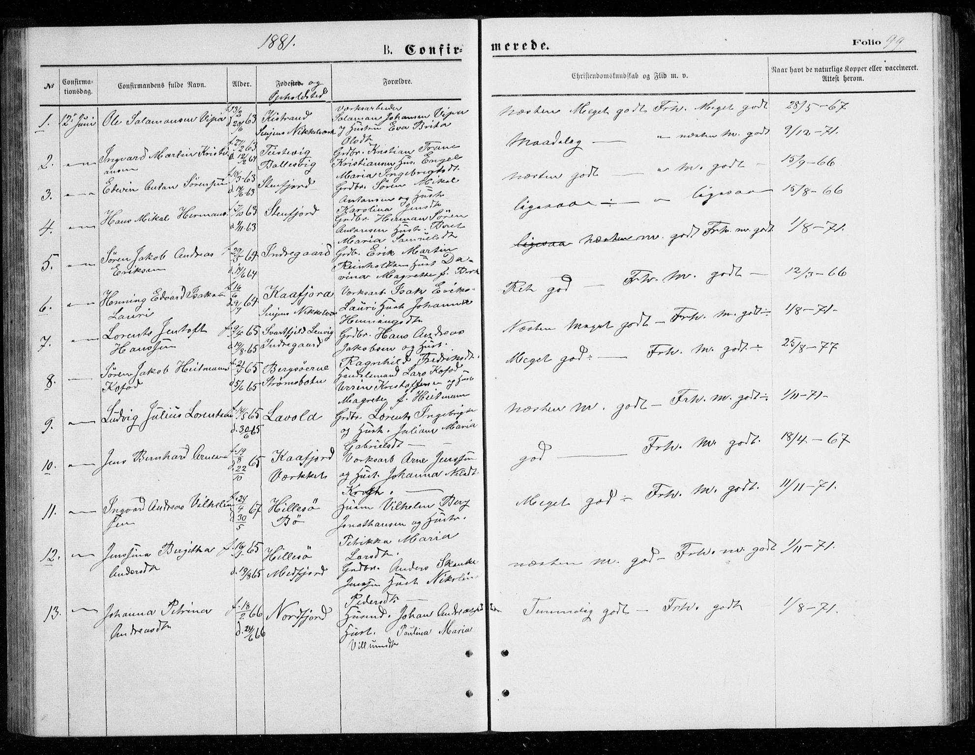 Berg sokneprestkontor, SATØ/S-1318/G/Ga/Gab/L0003klokker: Parish register (copy) no. 3, 1874-1886, p. 99