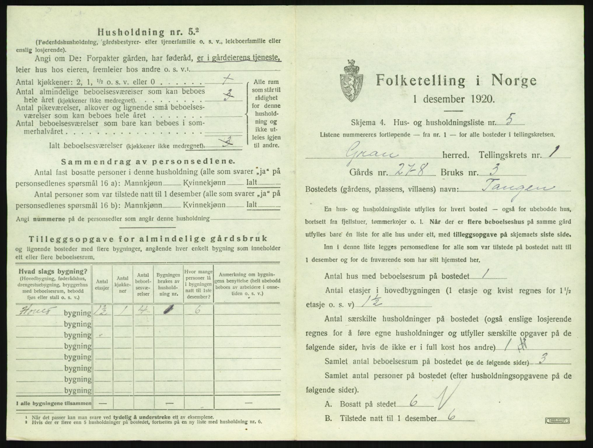 SAH, 1920 census for Gran, 1920, p. 56