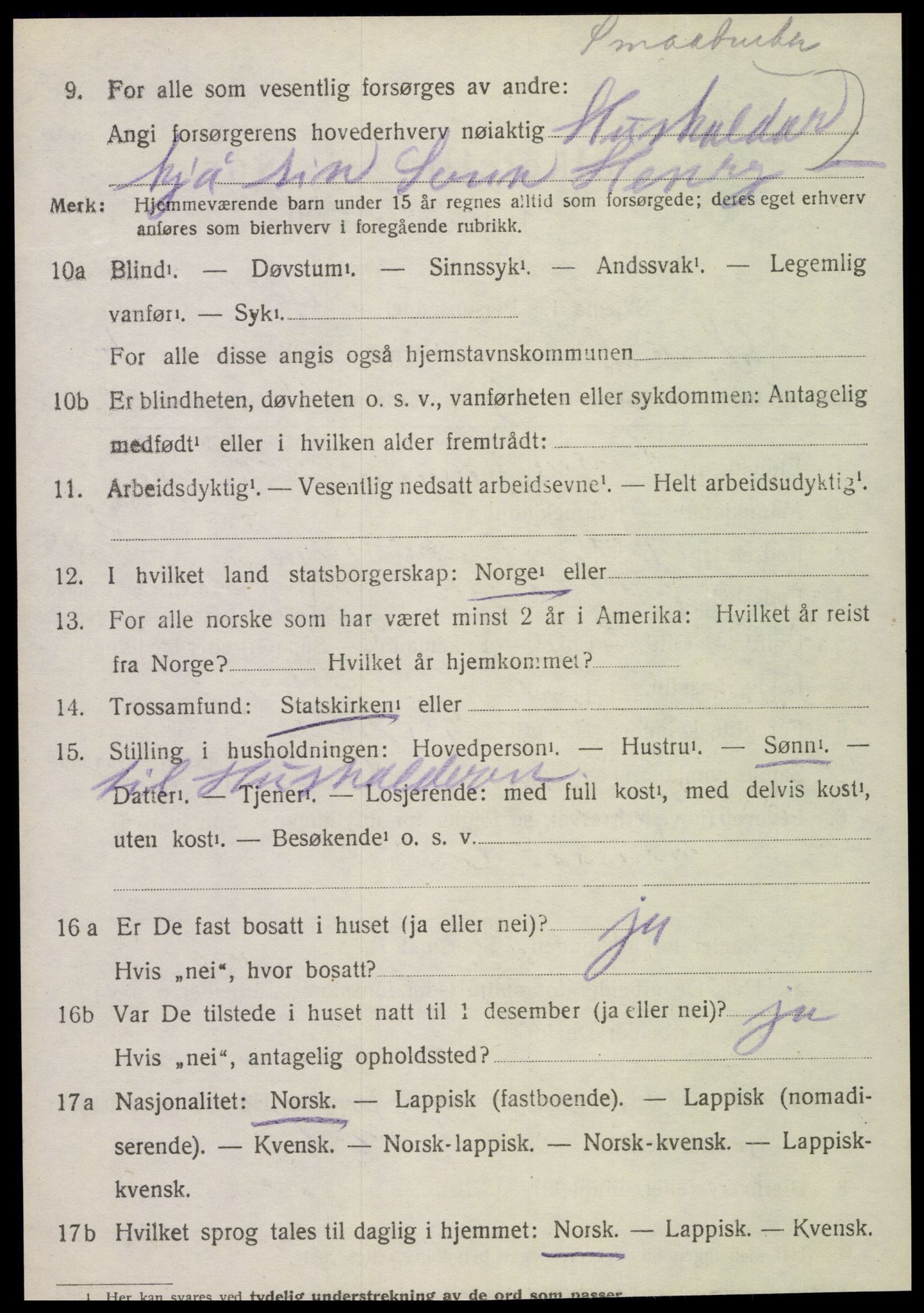 SAT, 1920 census for Sparbu, 1920, p. 5224