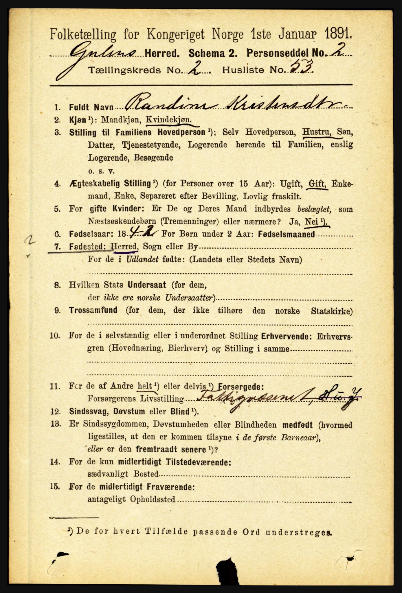 RA, 1891 census for 1411 Gulen, 1891, p. 844